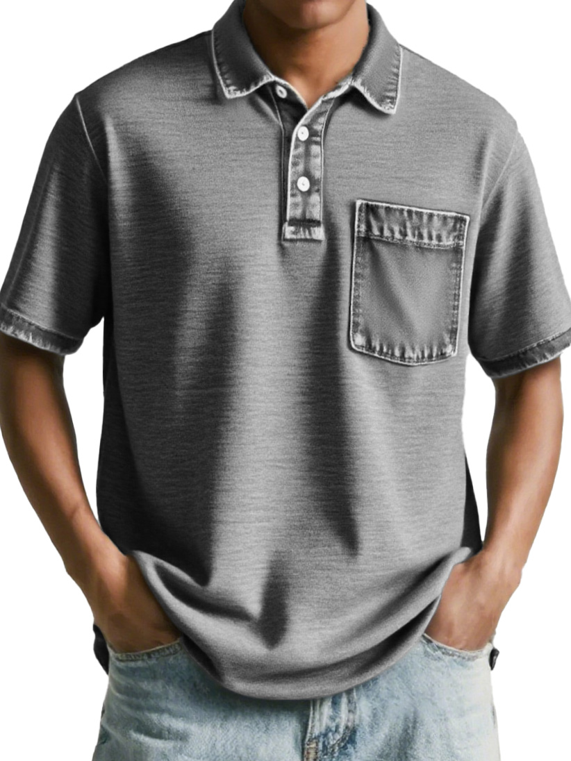 Men's Fashion Retro Distressed Pocket Short-sleeved Polo Shirt