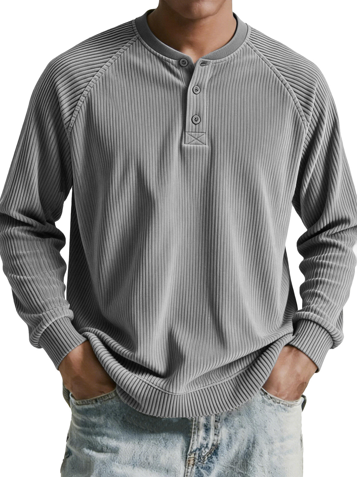 Men's clothing fashionable casual retro corduroy long-sleeved Henry shirt