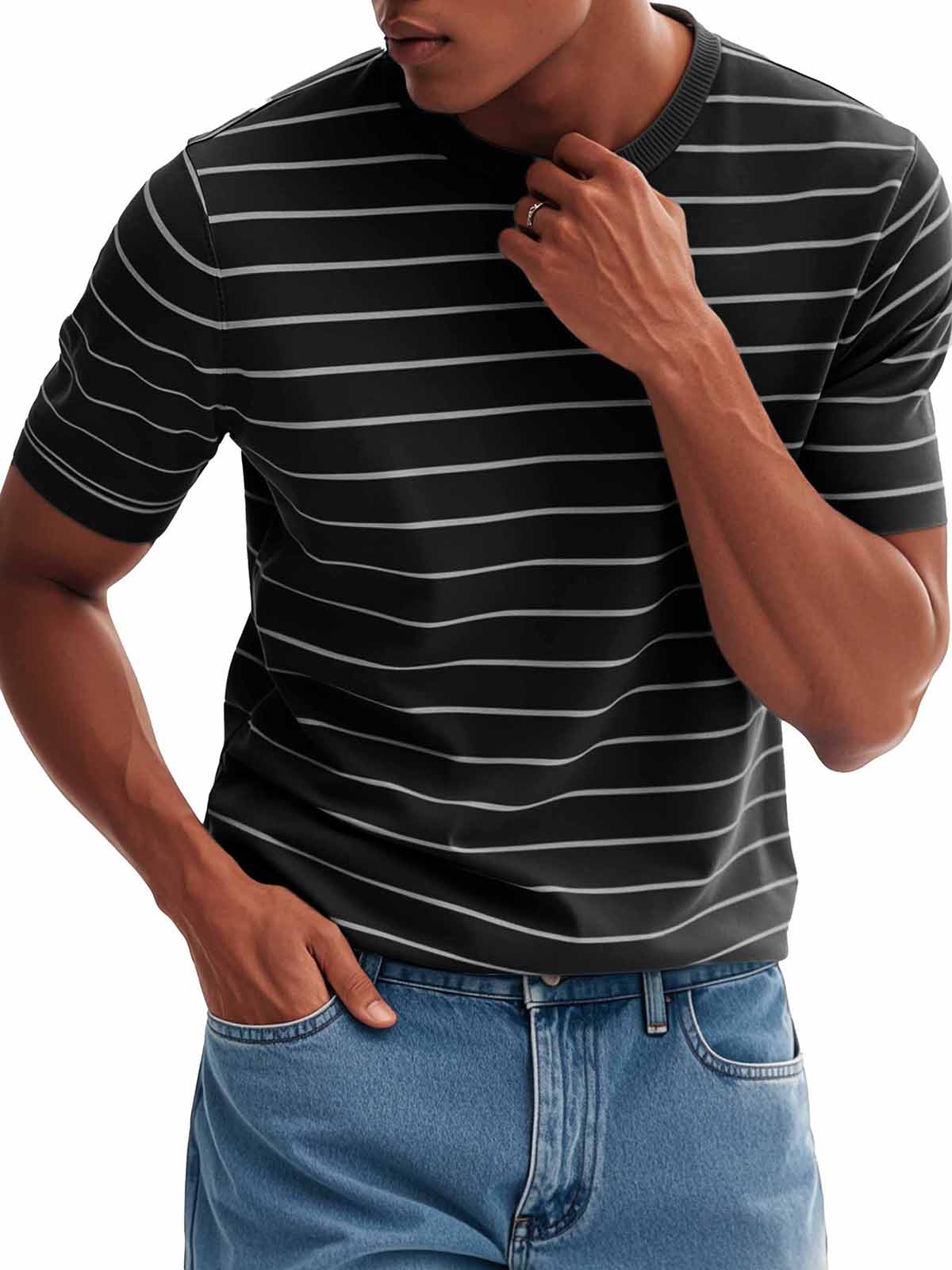 Men's Fashion Casual Striped Round Neck T-Shirt