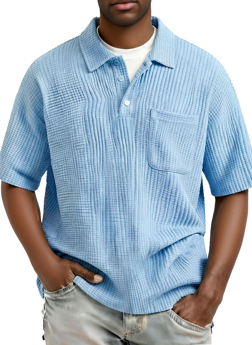 Men's Fashion Casual Pleated Fabric Short-Sleeve Polo Shirt