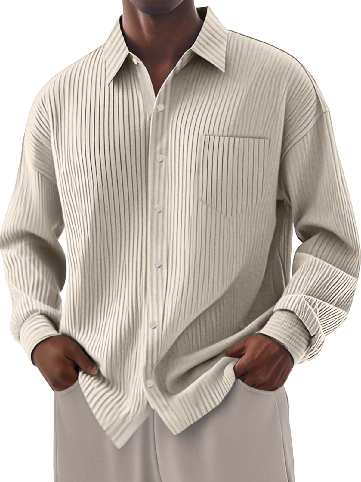 Men's Loose Everyday Breathable Solid Color Simple Long-sleeved Shirt