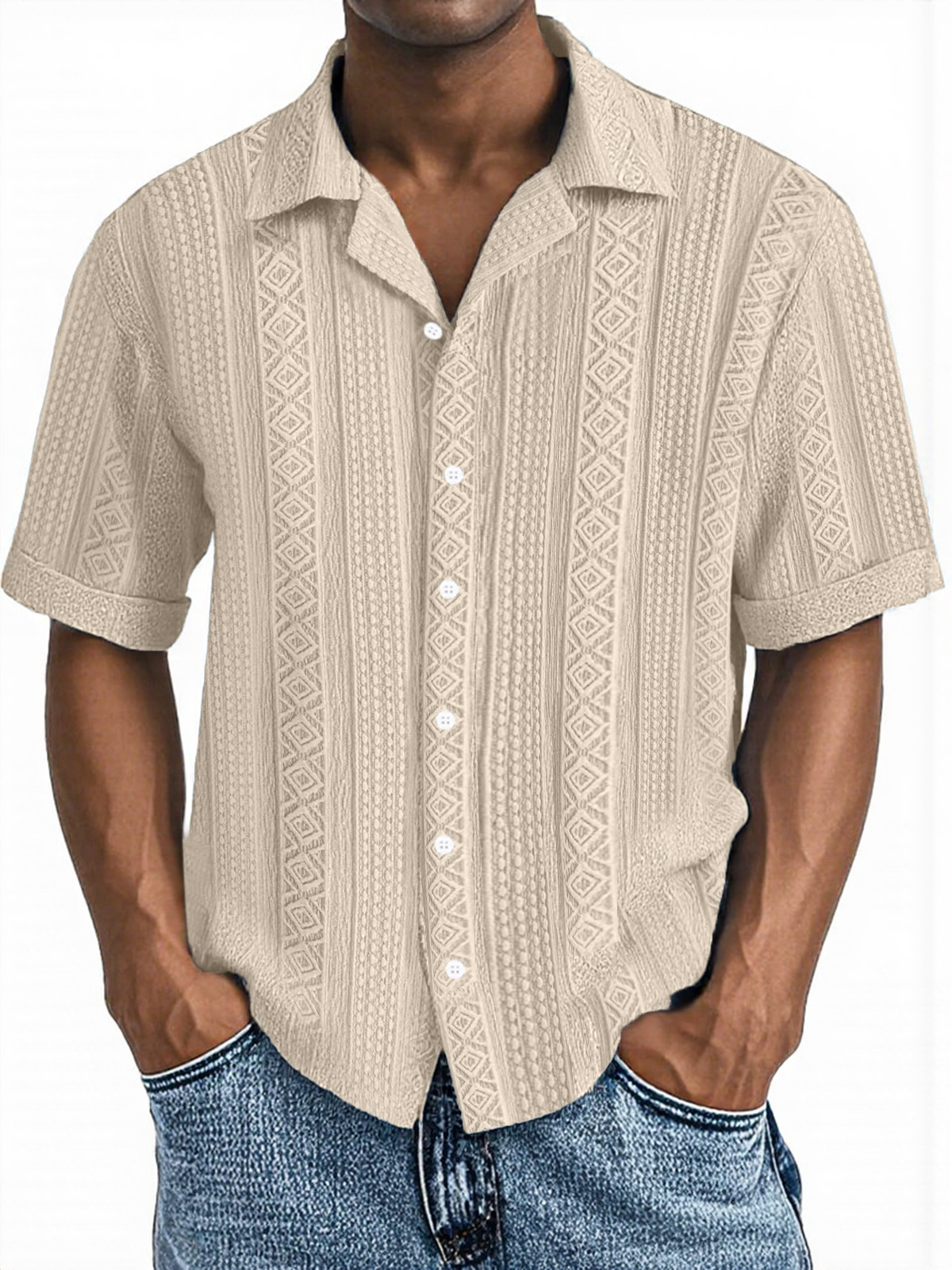 Men's Simple Everyday Casual Texture Button Short-sleeved Shirt