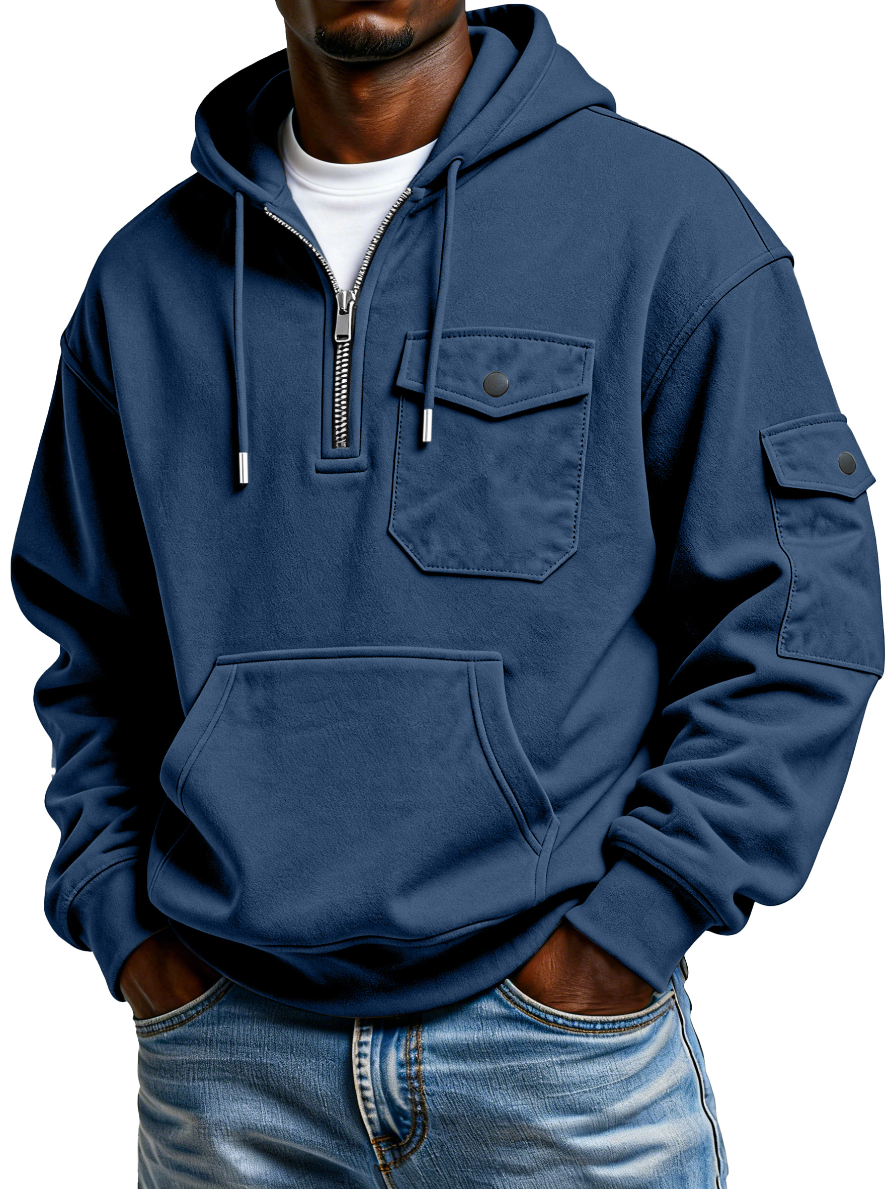 Men's Simple And Comfortable Multi-pocket Workwear Hooded Sweatshirt