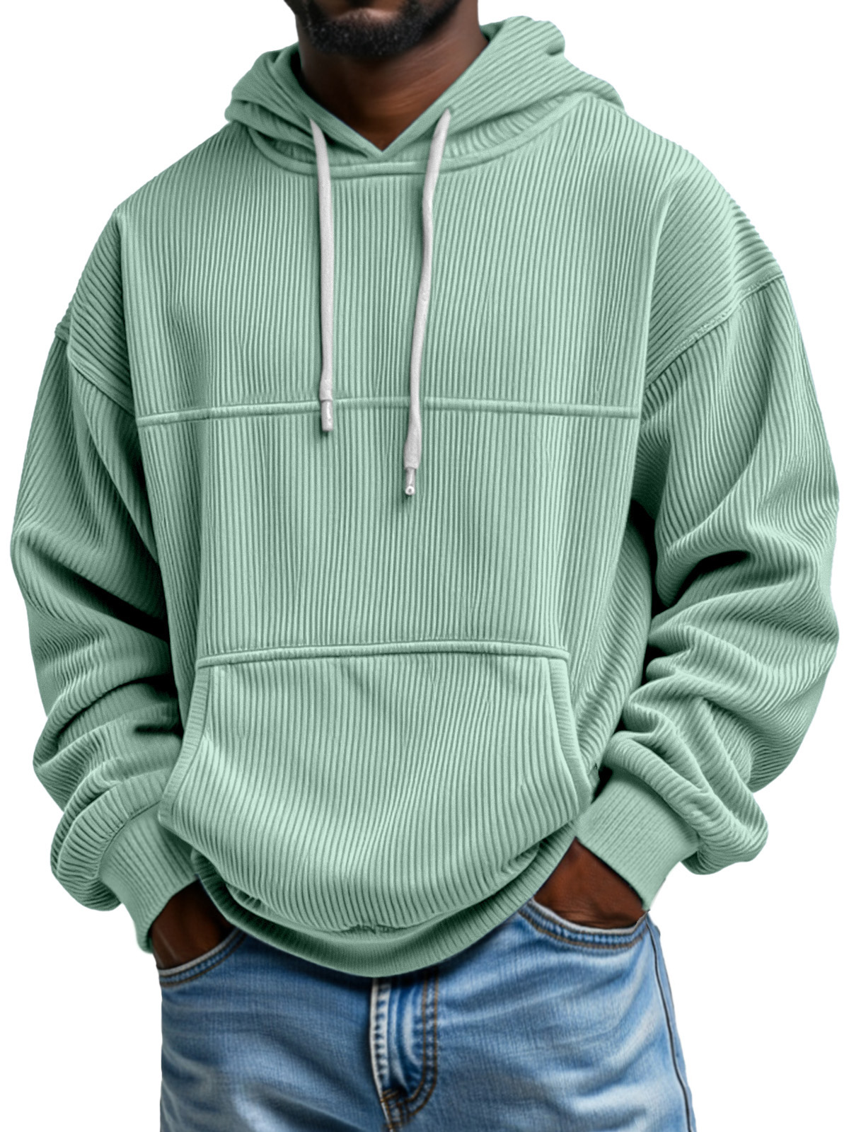 Men's Simple And Comfortable Vertical Pit Striped Loose Hooded Sweatshirt