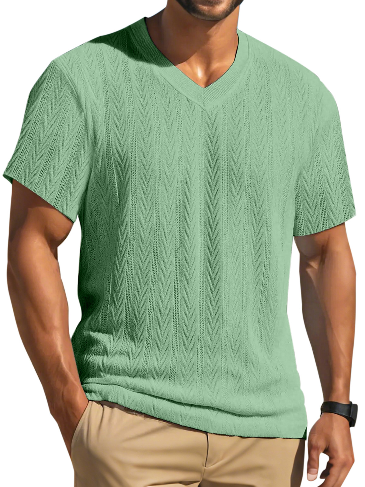 Men's Simple Solid Color Texture Short-sleeved Round Neck T-shirt