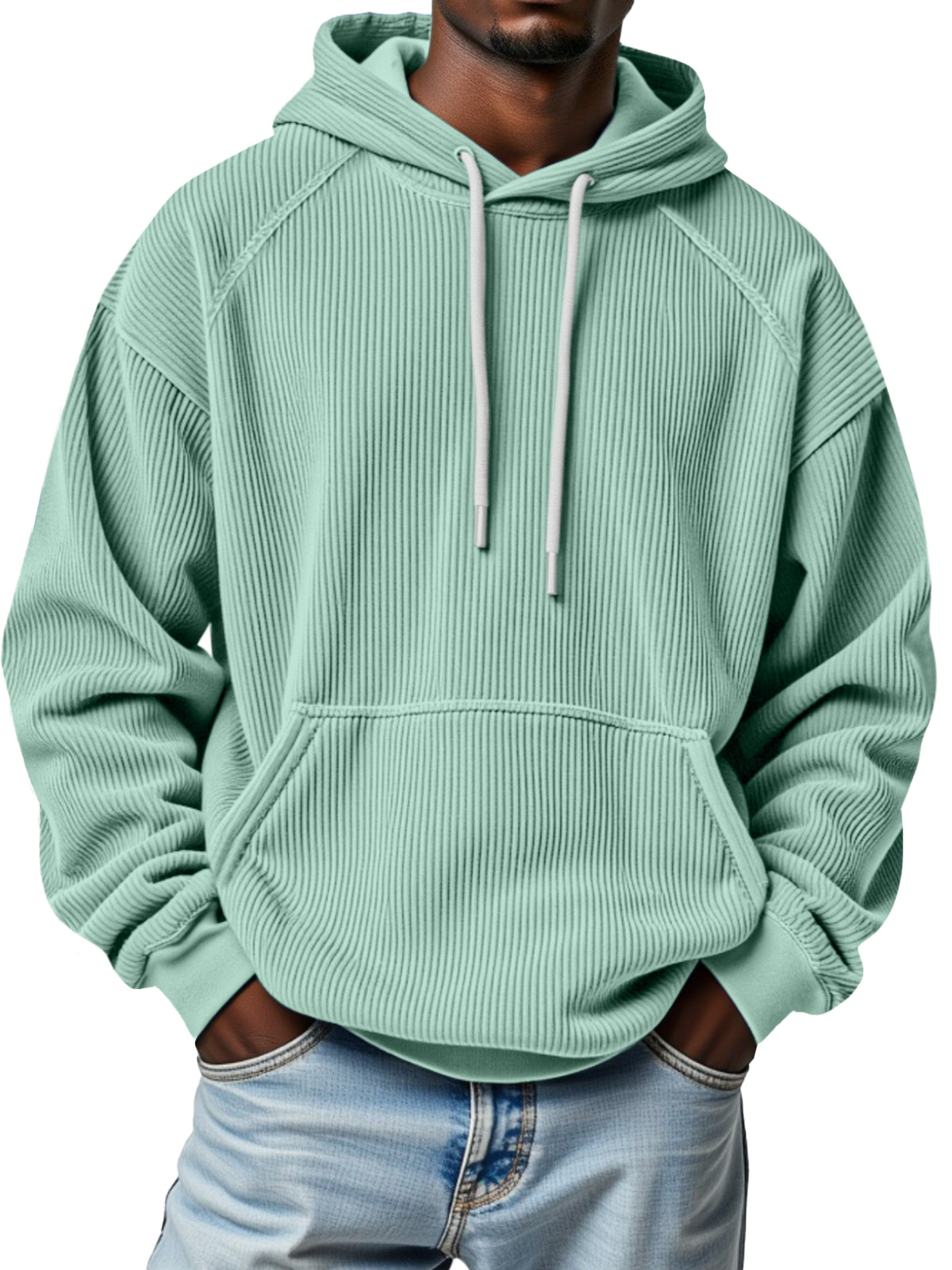 Men's Winter Pitted Raglan Sleeve Design Loose Hooded Sweatshirt
