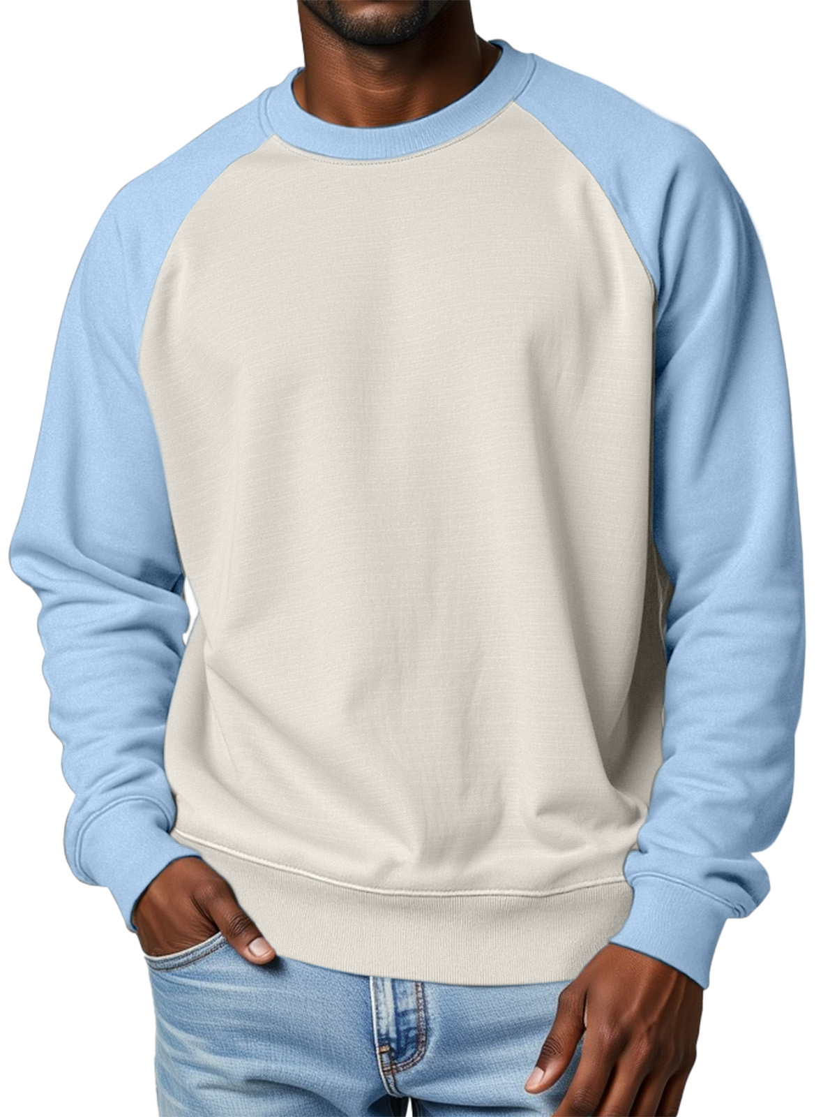 Men's 360g Cotton Solid Color Casual Raglan Round Neck Long-sleeved Sweatshirt