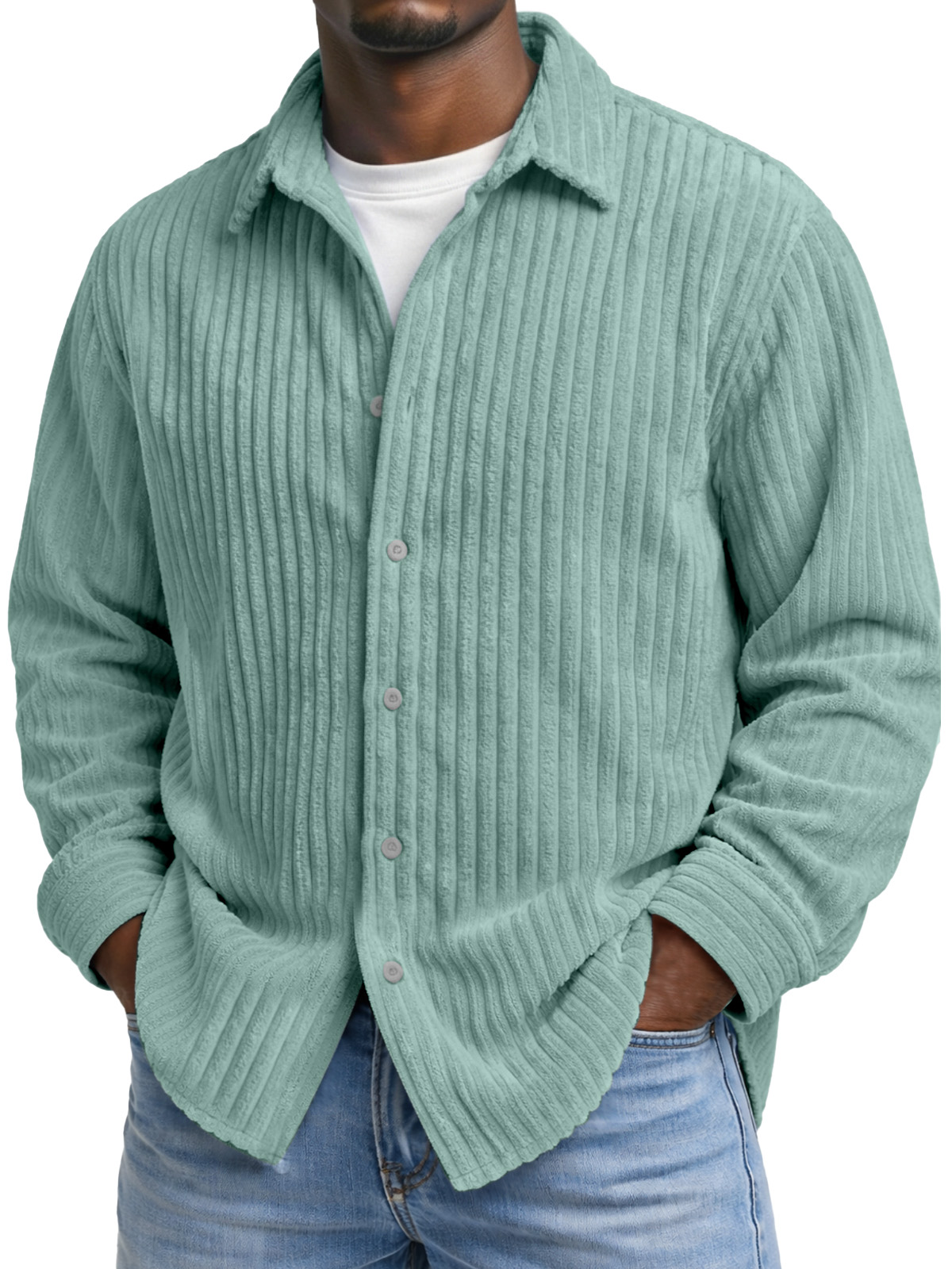 Men's Comfortable And Soft Corduroy Long-sleeved Collared Shirt