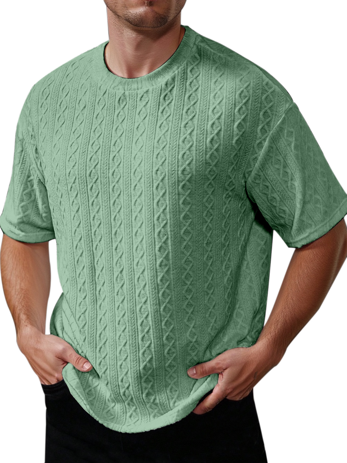 Men's Summer Solid Color Texture Round Neck Short-sleeved T-shirt