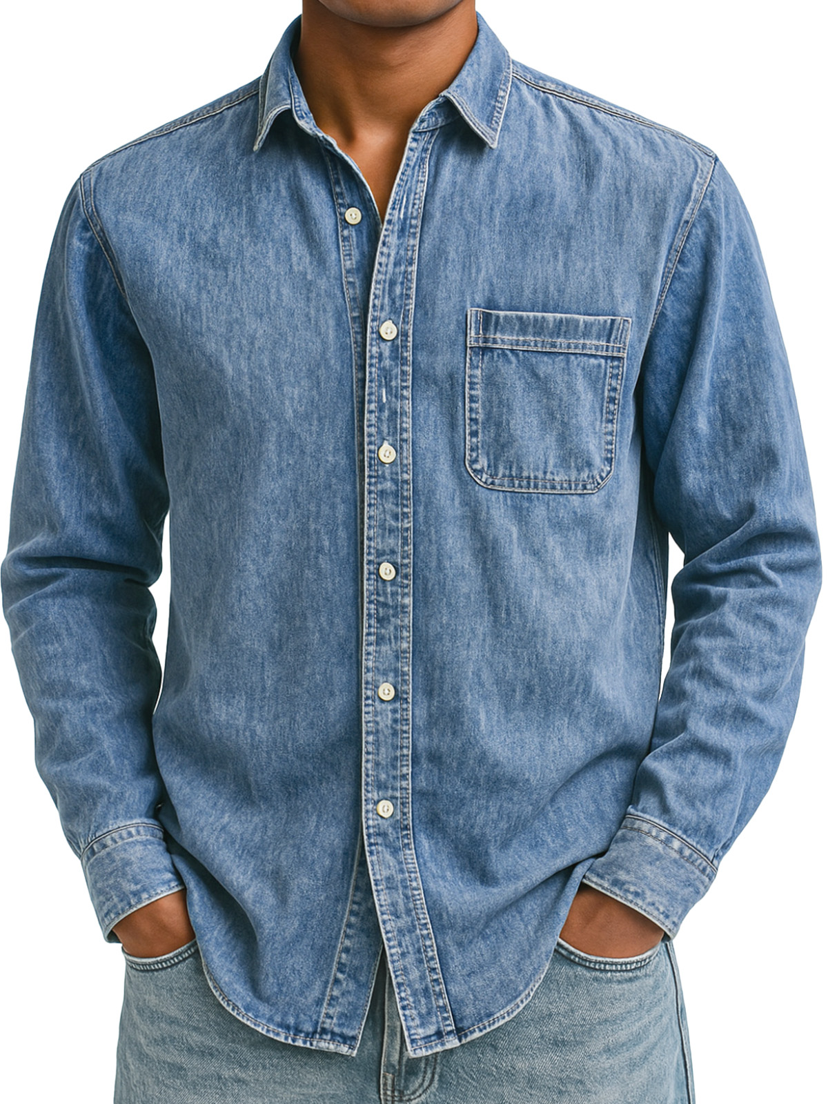 Men's Simple Retro Solid Color Lapel Long-sleeved Shirt