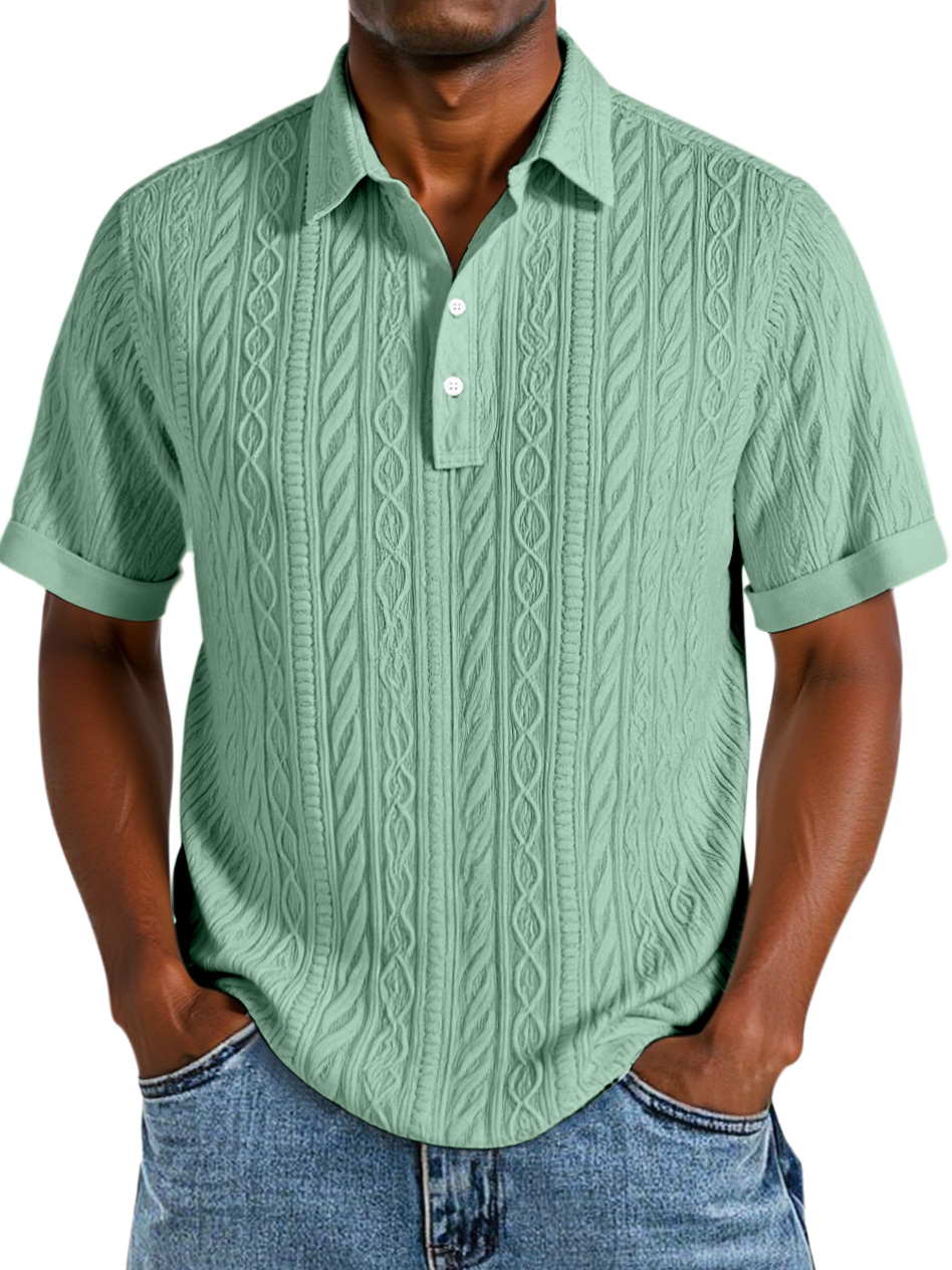 Men's Comfortable Solid Color Textured Short-sleeved Lapel Polo Shirt