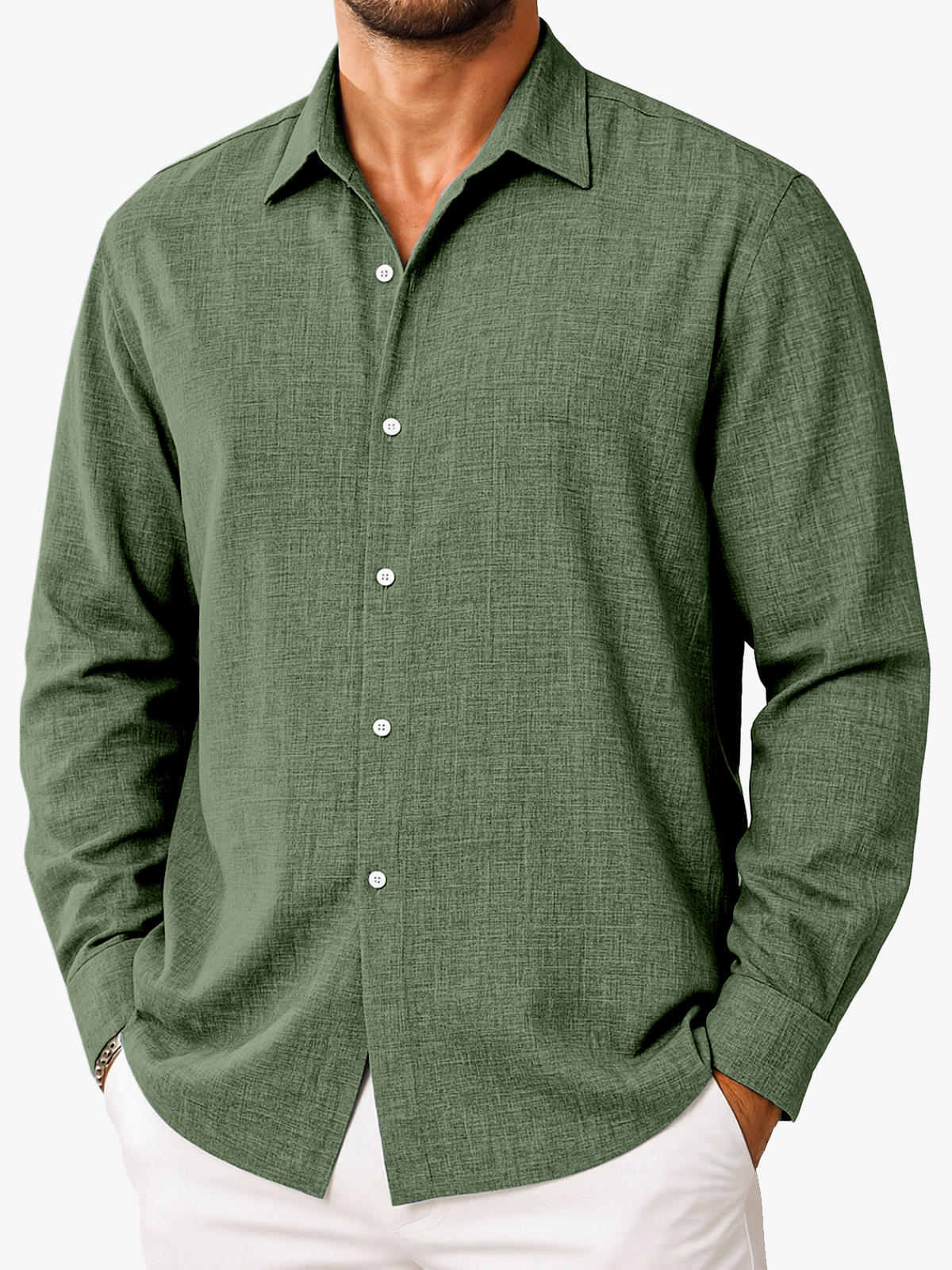 Men's Simple Casual Solid Color Comfortable Loose Lapel Long-sleeved Shirt