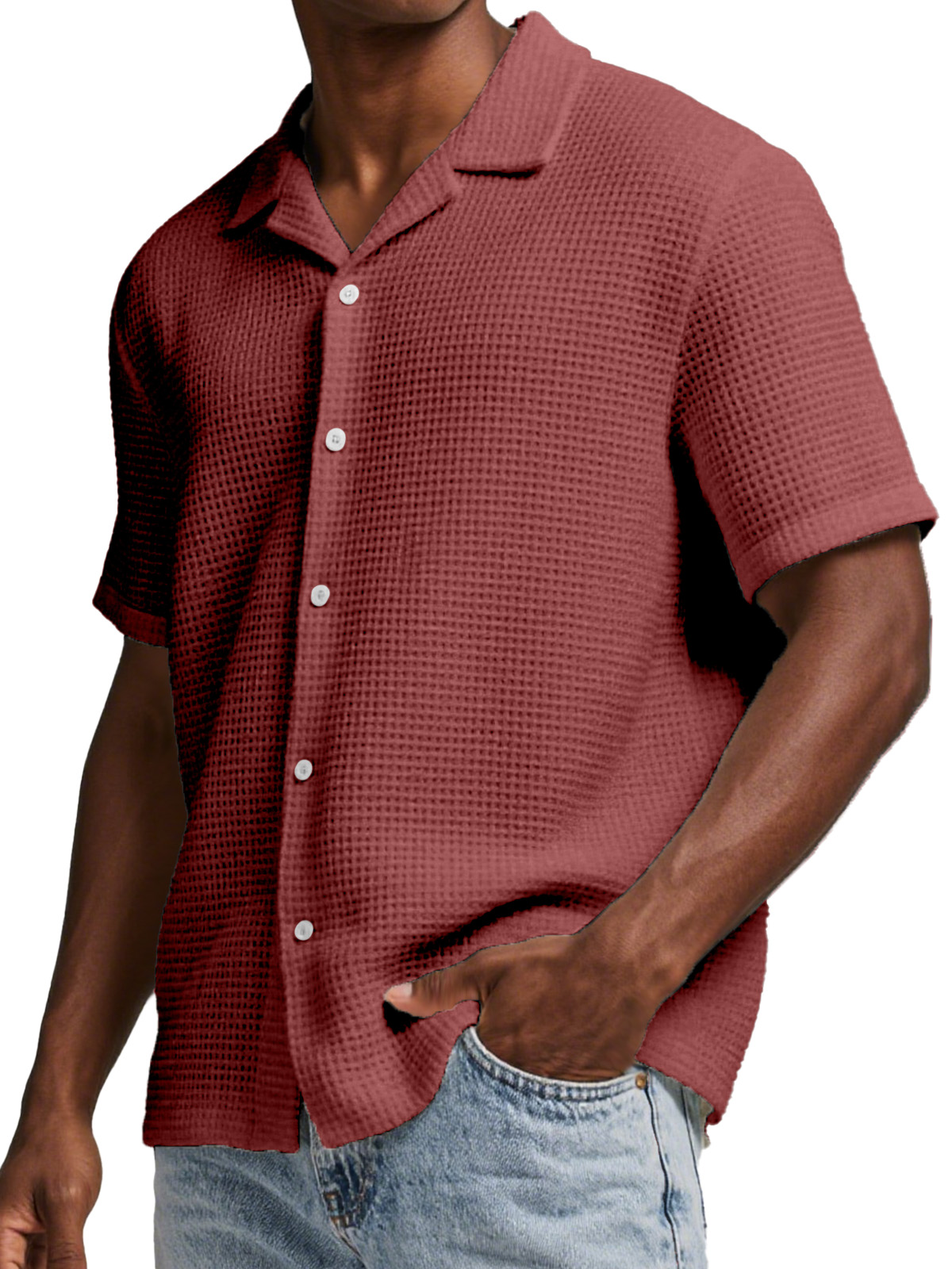 Men's Everyday Waffle Simple Lapel Short Sleeve Button-down Shirt