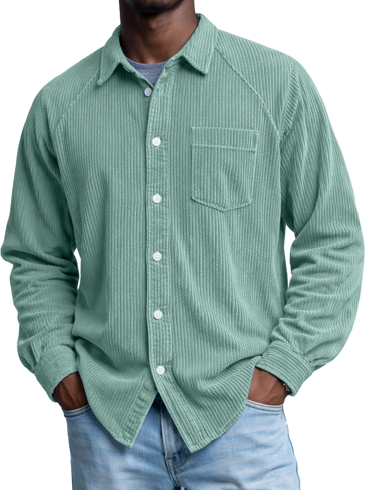 Men's Retro Corduroy Raglan Long-Sleeve Lapel Shirt