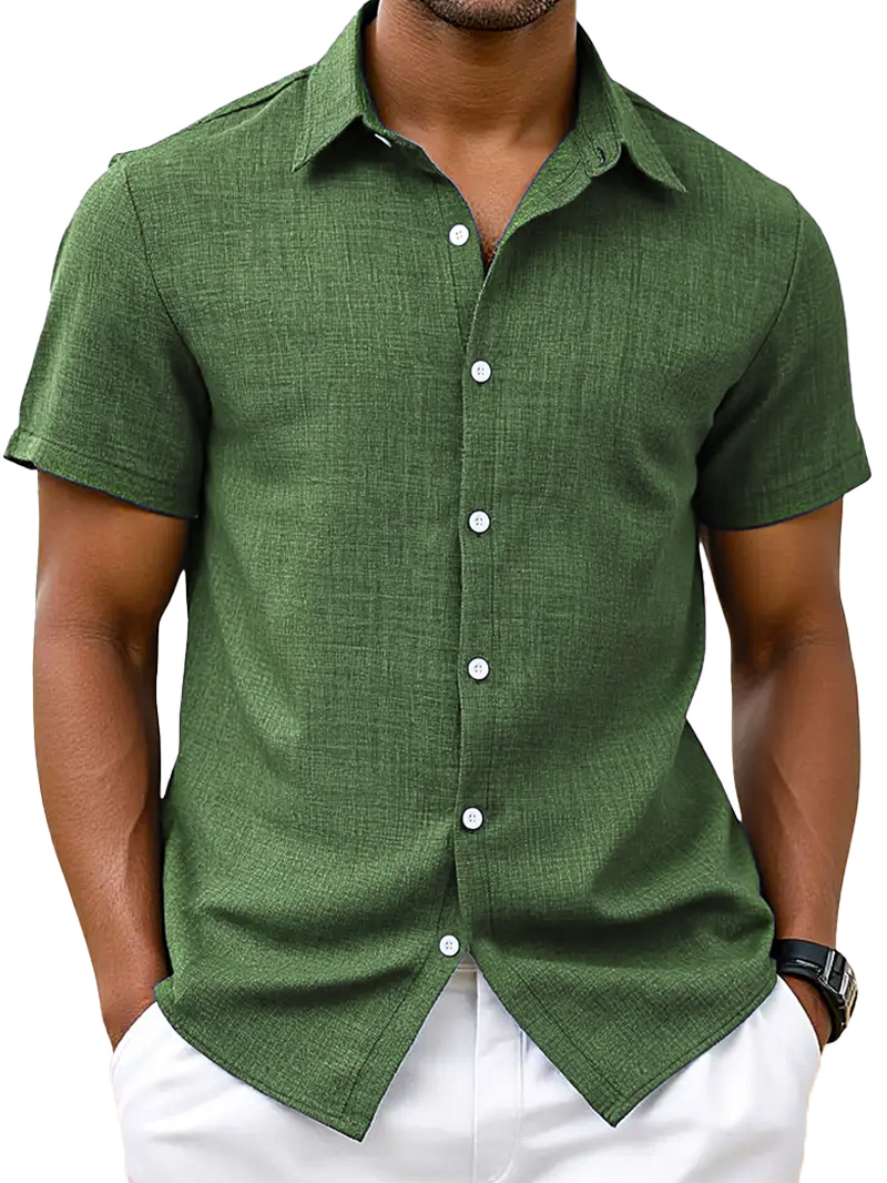 Men's Simple Hawaiian Solid Color Comfortable Loose Short-sleeved Shirt