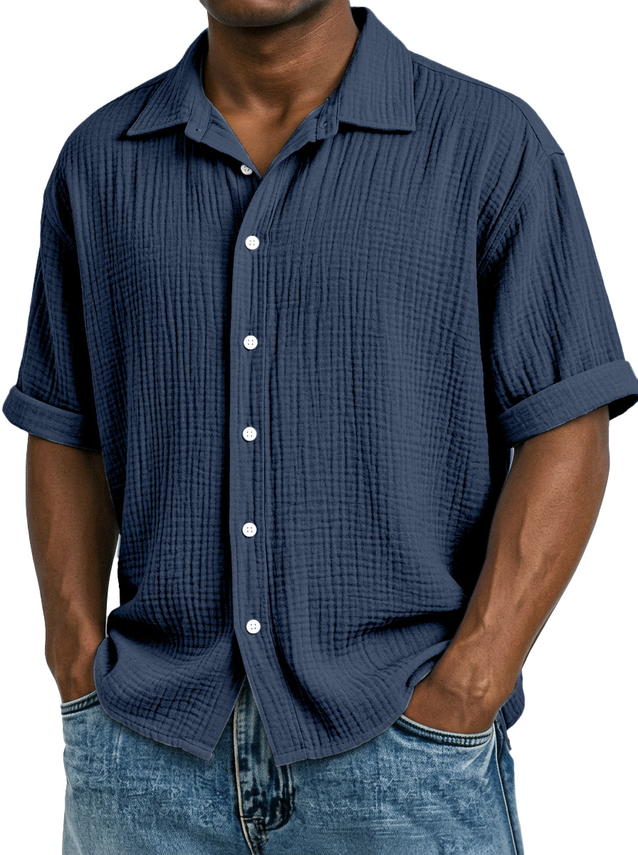 Men's Casual Vacation Breathable And Comfortable Pleated Short-sleeved Shirt