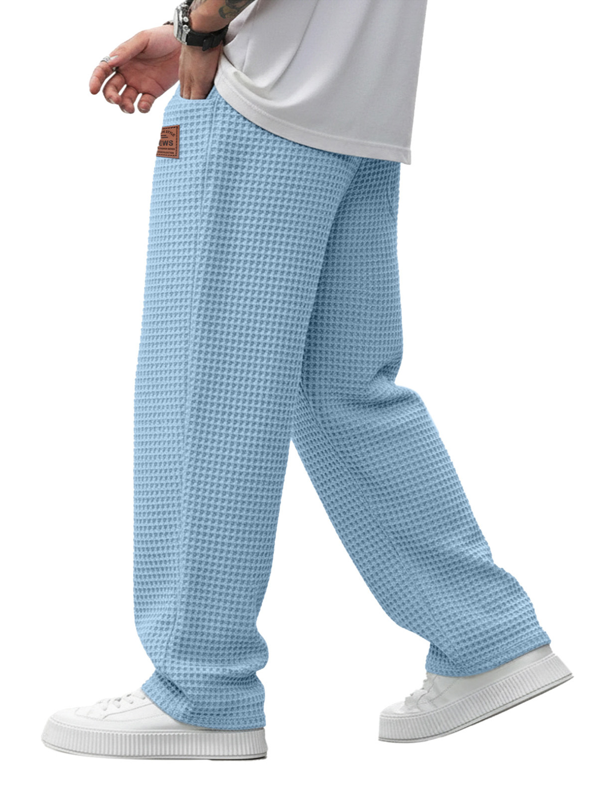Simple And Versatile Waffle-knit Loose Straight-leg Trousers