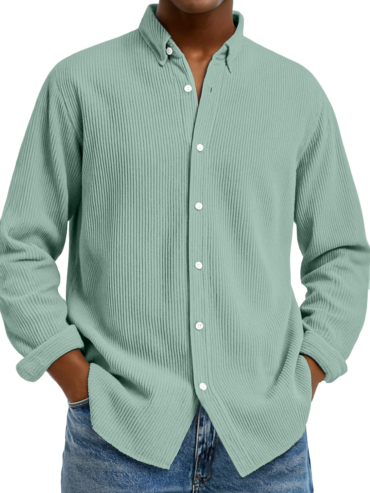 Men's Casual Solid Color Vertical Pit Lapel Long-sleeved Shirt