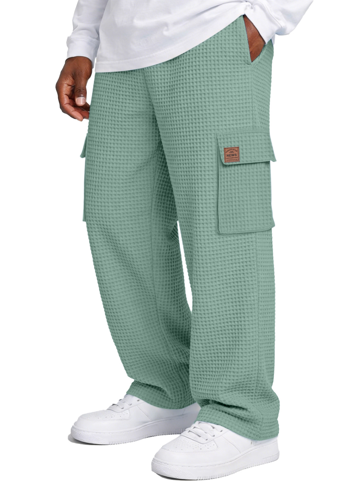 Simple Waffle-knit Loose Casual Straight-leg Pants With Pockets
