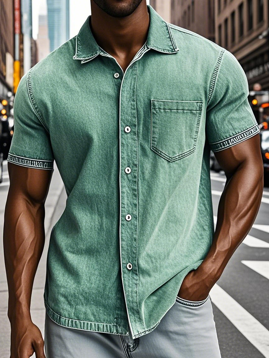 Men's Retro Solid Color Loose And Comfortable Lapel Short-sleeved Shirt