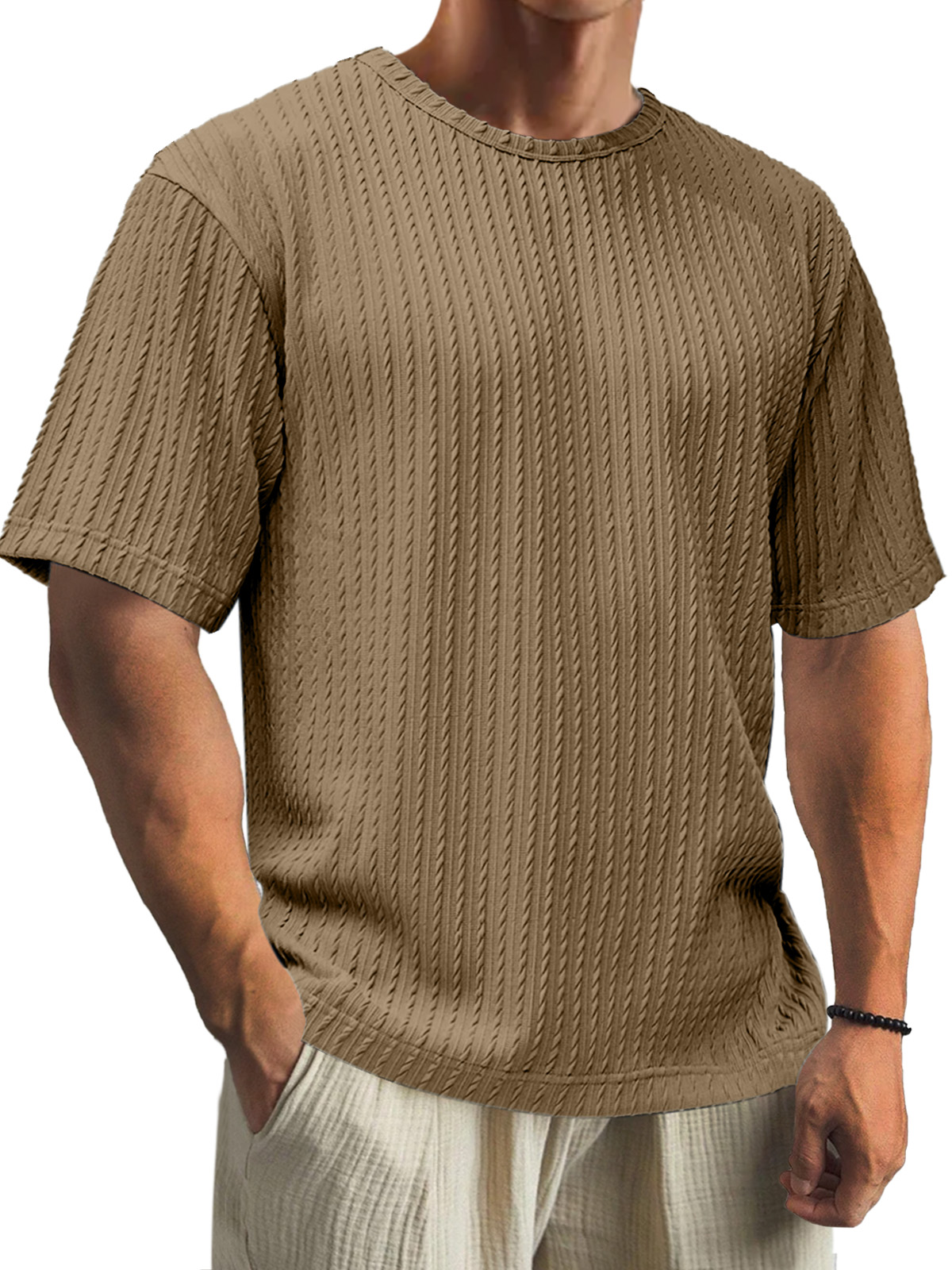 Men's Casual Daily Cotton Jacquard Texture Short Sleeve T-shirt