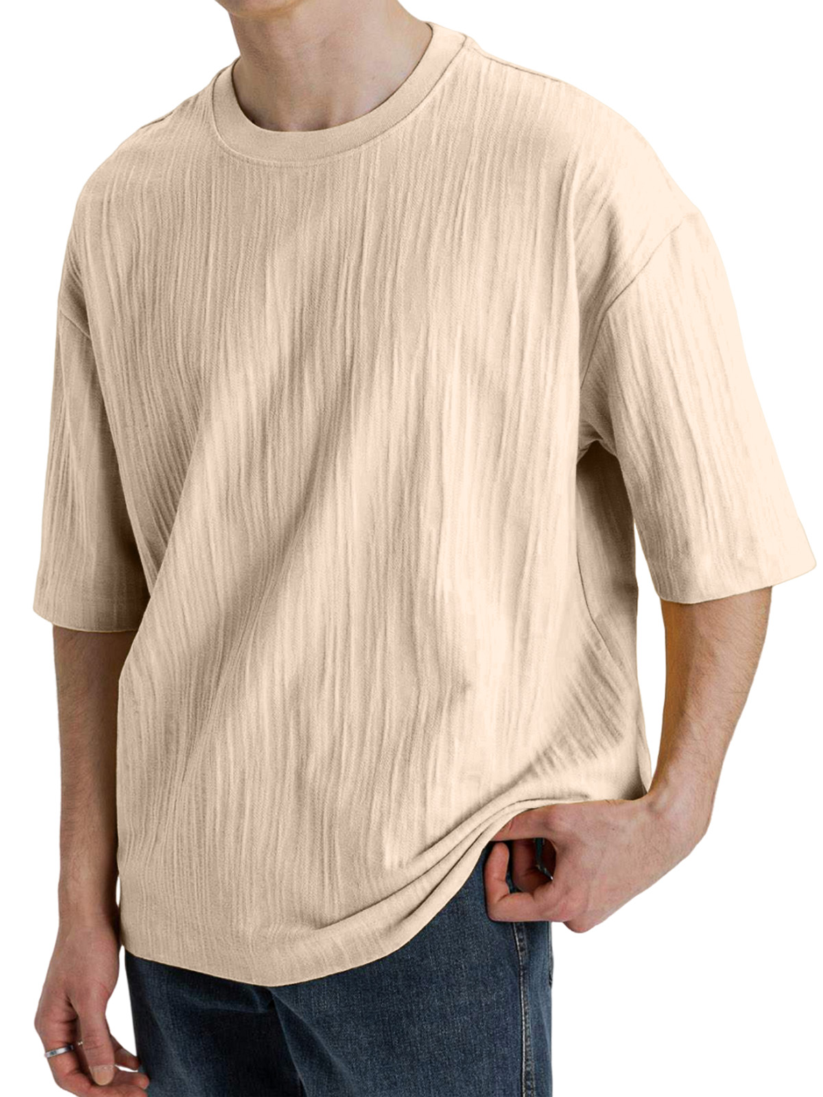 Men's Casual Pleated Texture Short-sleeved T-shirt