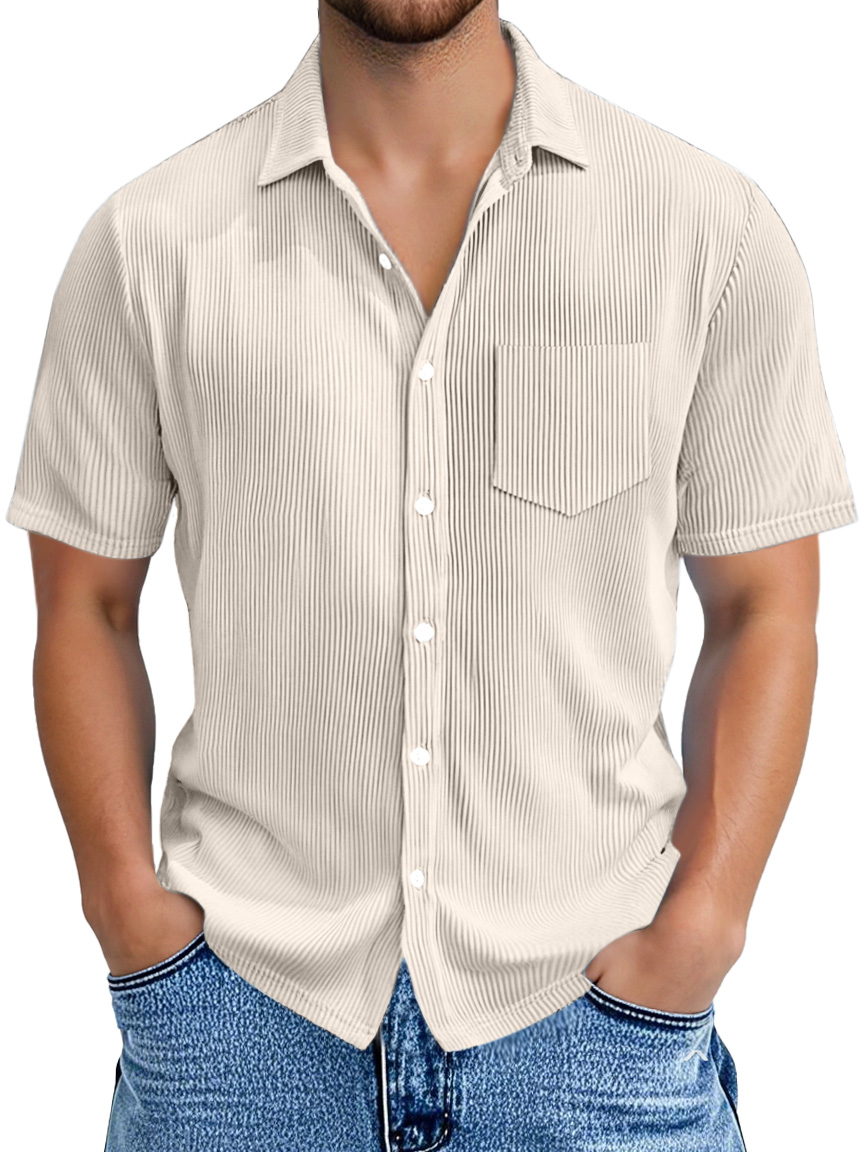 Men's Daily Simple Pitted Texture Short-sleeved Lapel Shirt