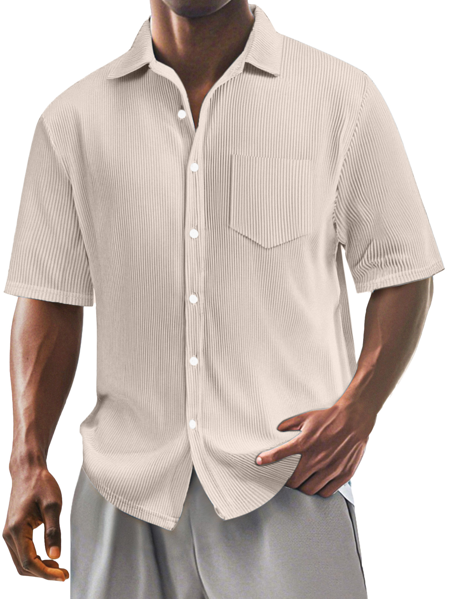 Men's Casual Simple Solid Color Vertical Pit Short-sleeved Shirt
