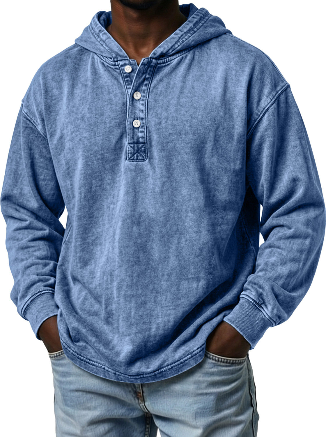 Men's Vintage Button-up Casual Long-sleeved Hooded Top