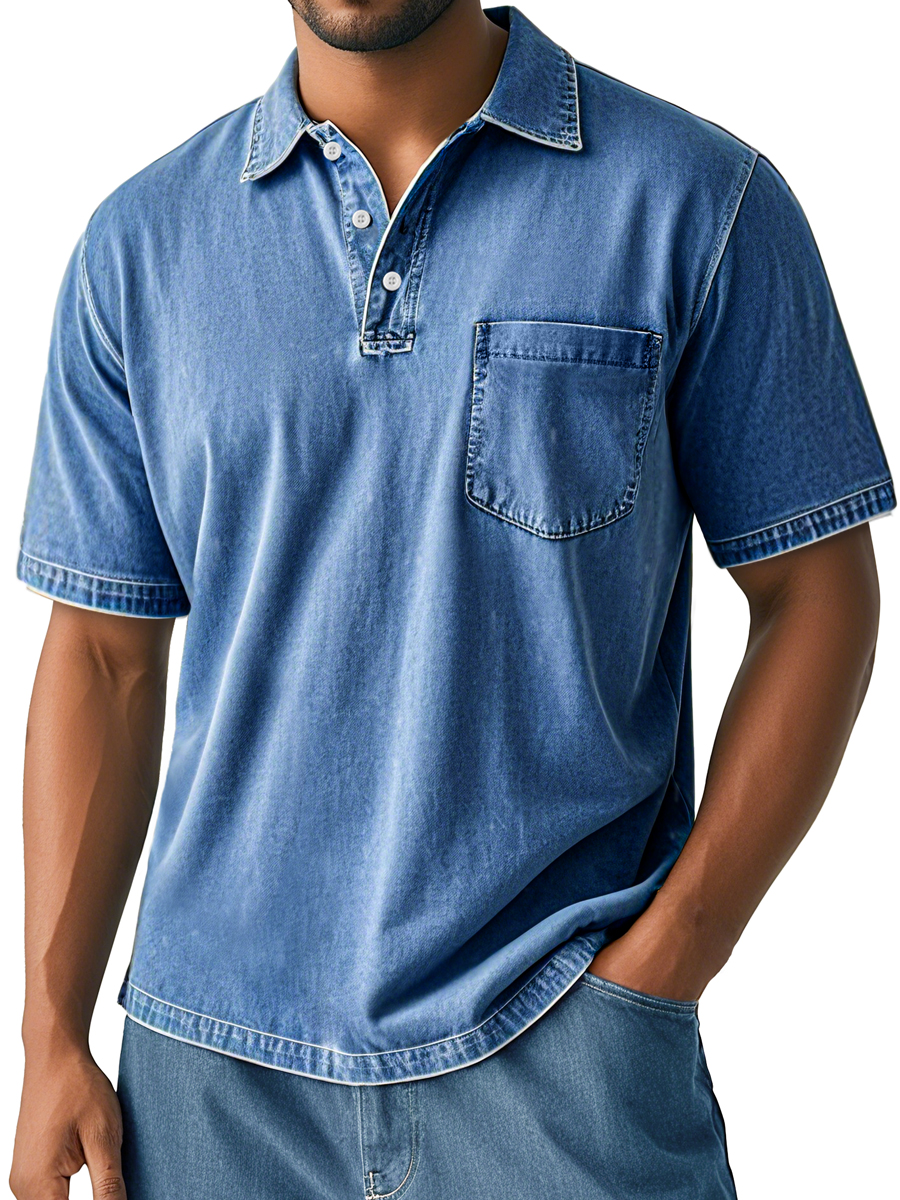 Men's Retro Washed Casual Lapel Pocket Comfortable Short Sleeve Polo Shirt