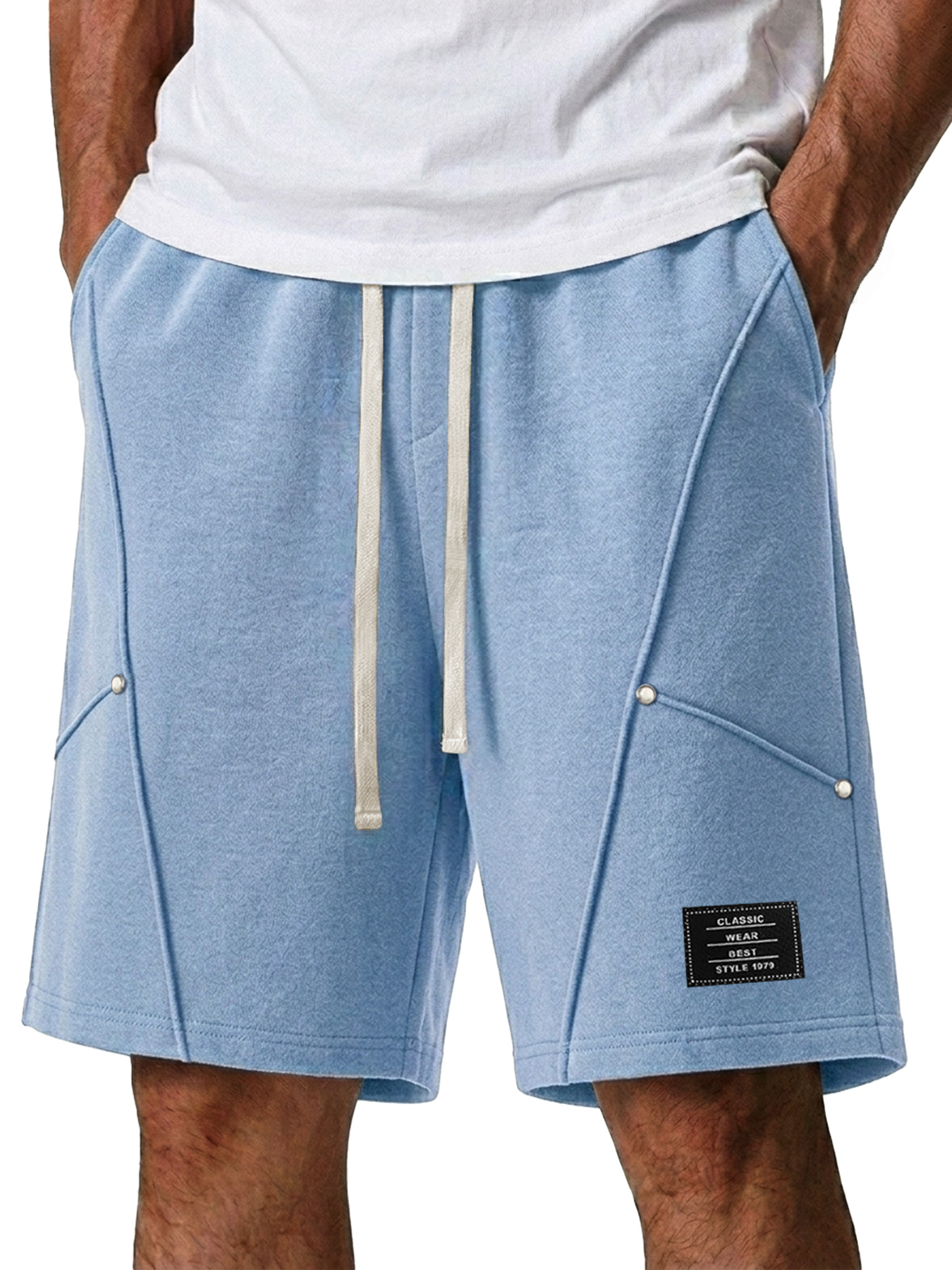 Men's Casual Deconstructed Design Embroidered Logo Loose Shorts