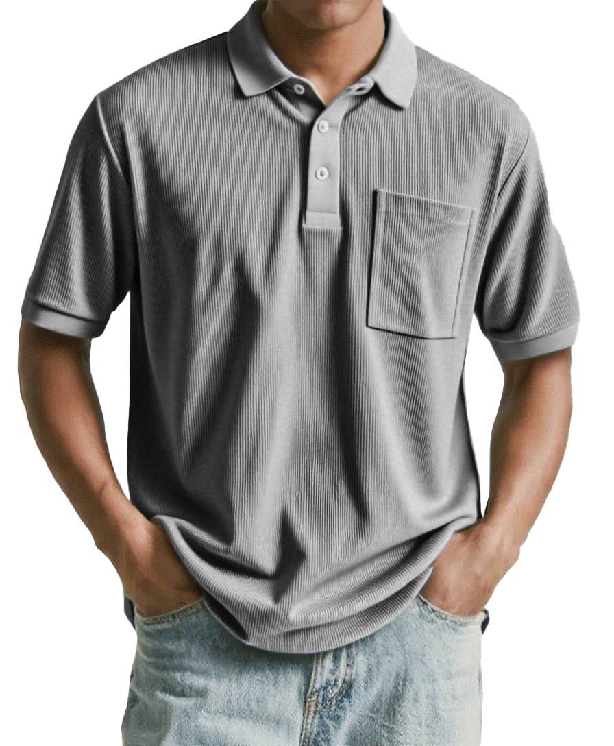Men's Fashion Retro Corduroy Ribbed Pocket Short-sleeved Polo Shirt
