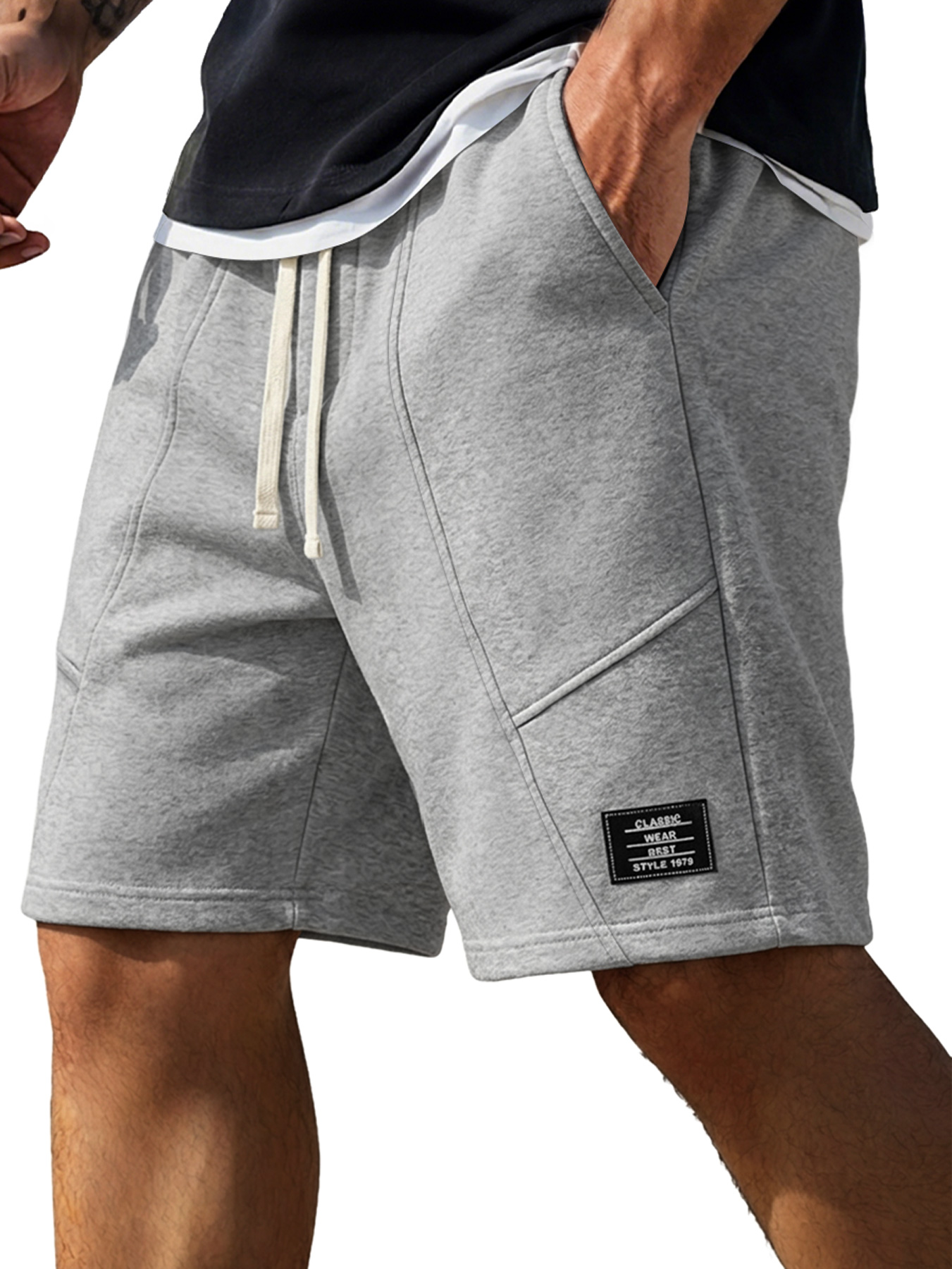 Men's Minimalist Deconstructed Design Embroidered Logo Casual Shorts