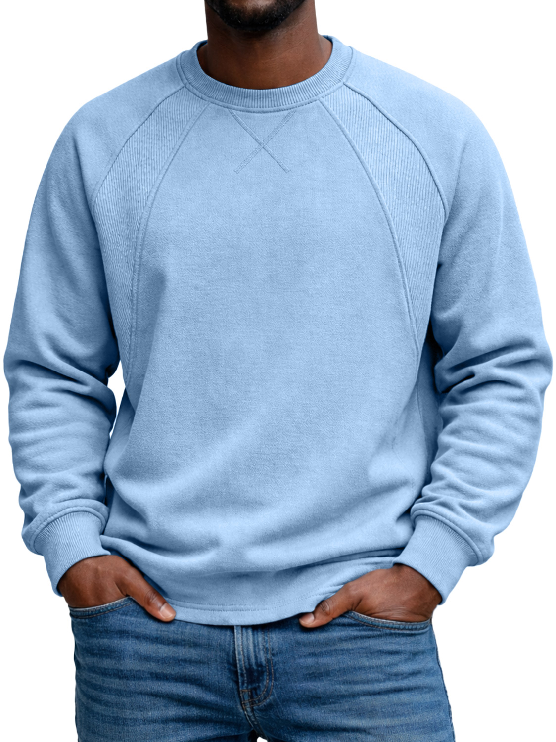 Men's Everyday Crew Neck Raglan Sleeve Patchwork Design Casual Long-sleeved T-shirt