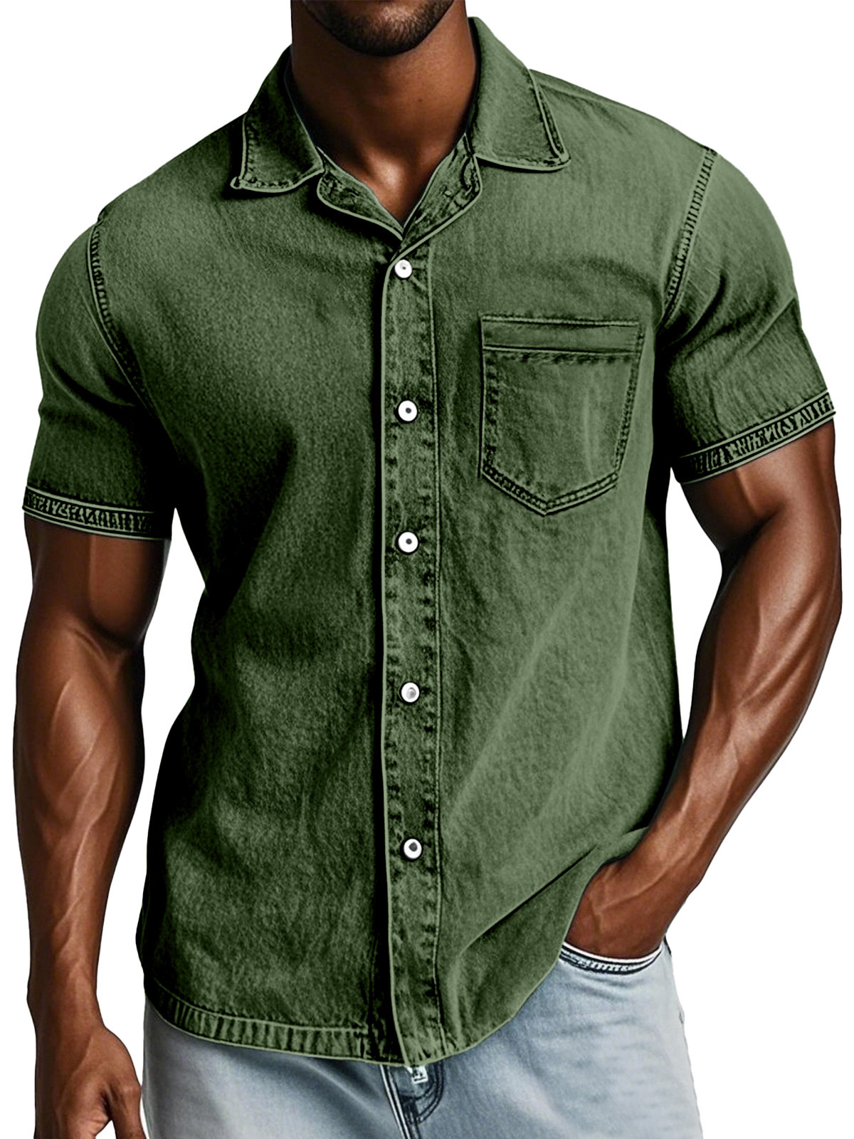 Men's Retro Solid Color Loose And Comfortable Lapel Short-sleeved Shirt