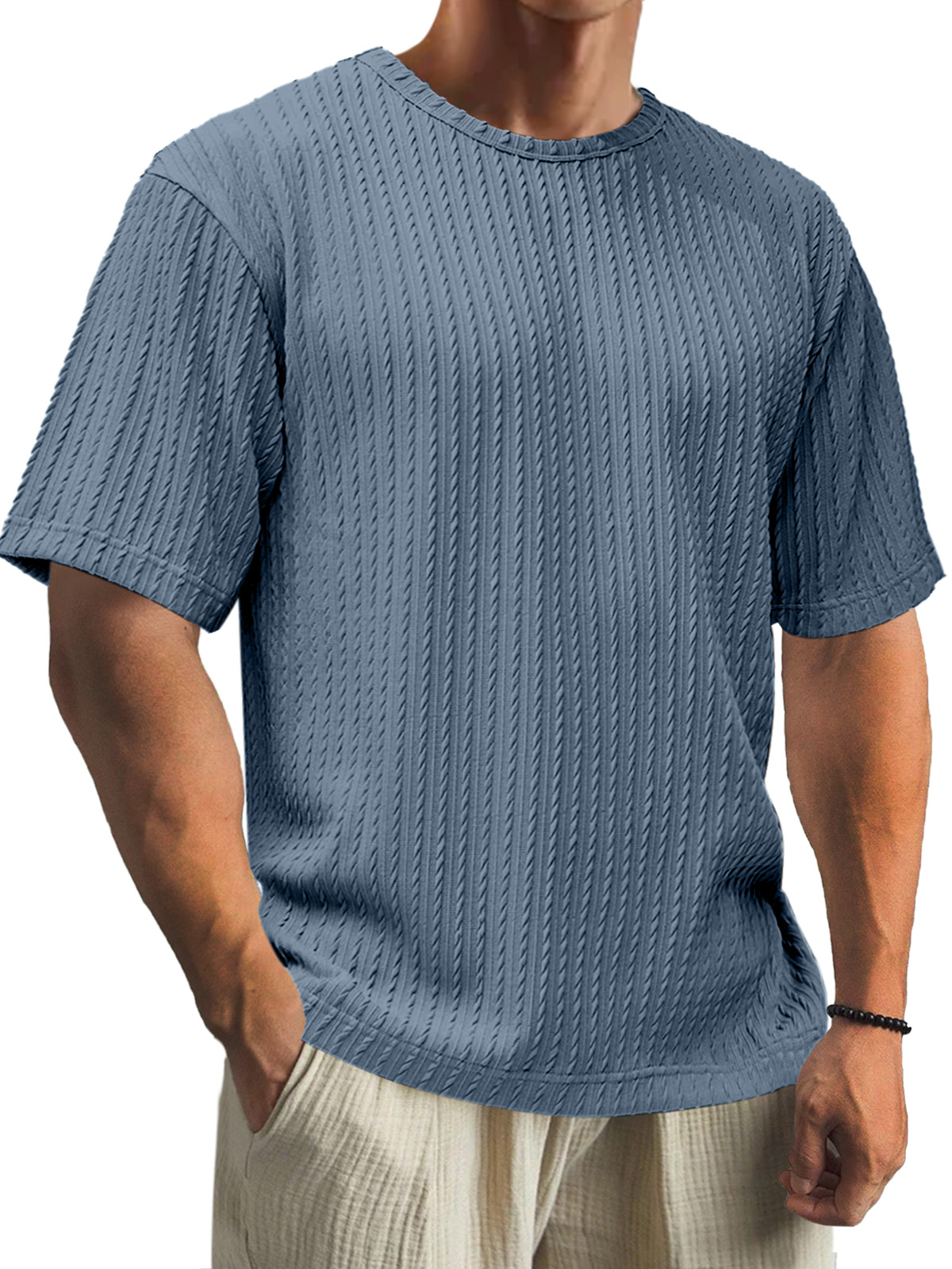Men's Casual Daily Cotton Jacquard Texture Short Sleeve T-shirt