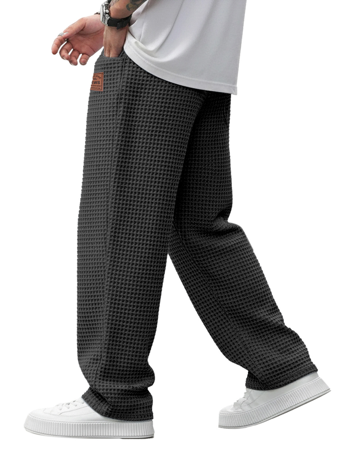 Simple And Versatile Waffle-knit Loose Straight-leg Trousers