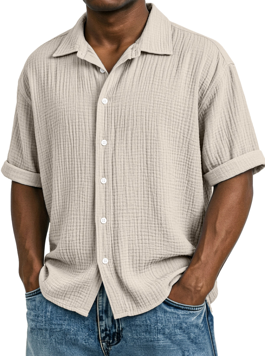 Men's Casual Vacation Breathable And Comfortable Pleated Short-sleeved Shirt