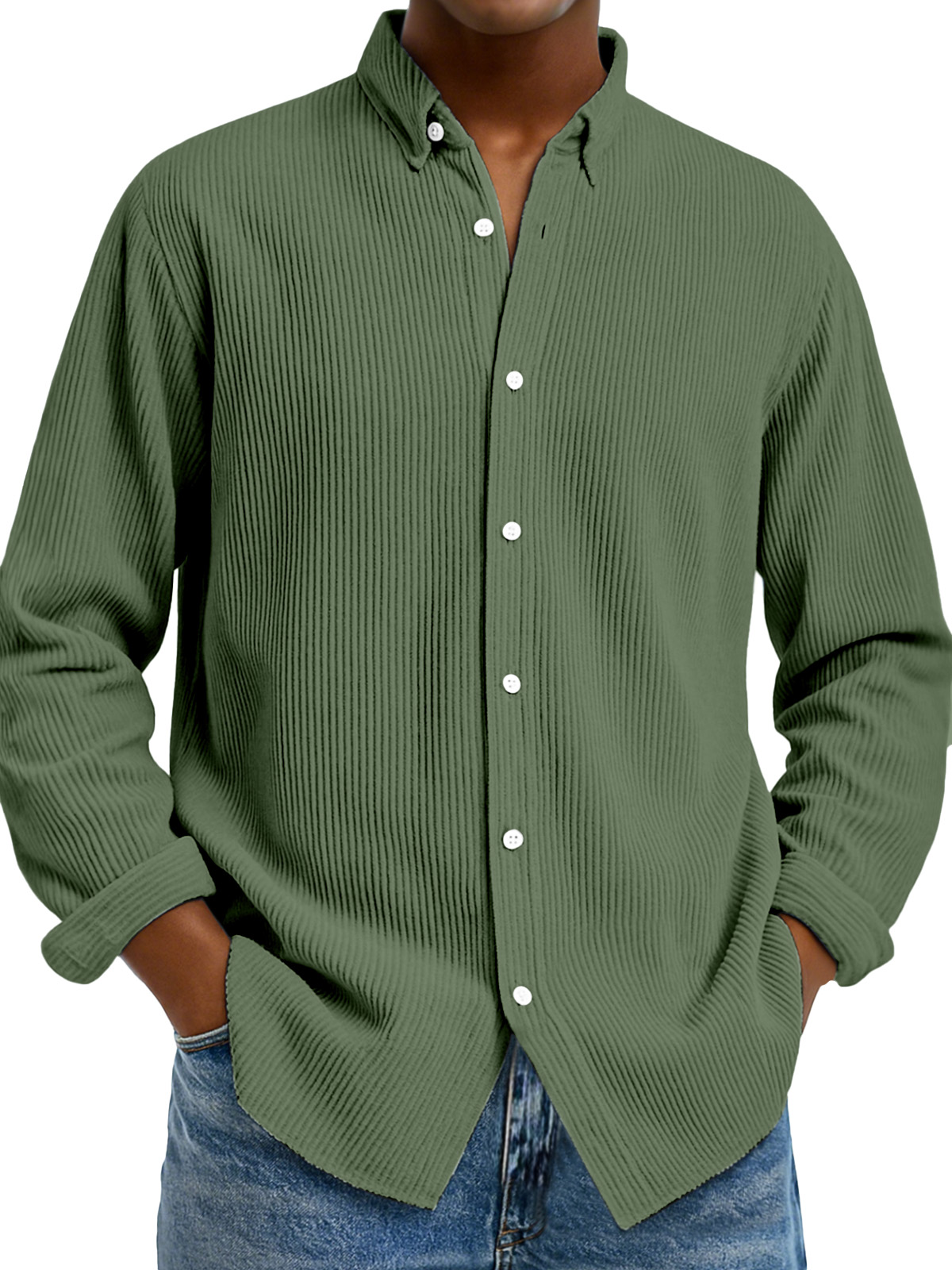 Men's Casual Solid Color Vertical Pit Lapel Long-sleeved Shirt