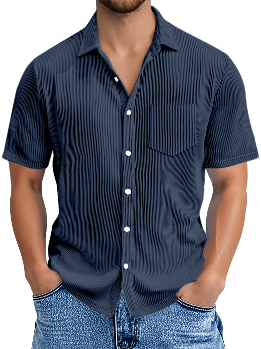 Men's Daily Simple Pitted Texture Short-sleeved Lapel Shirt