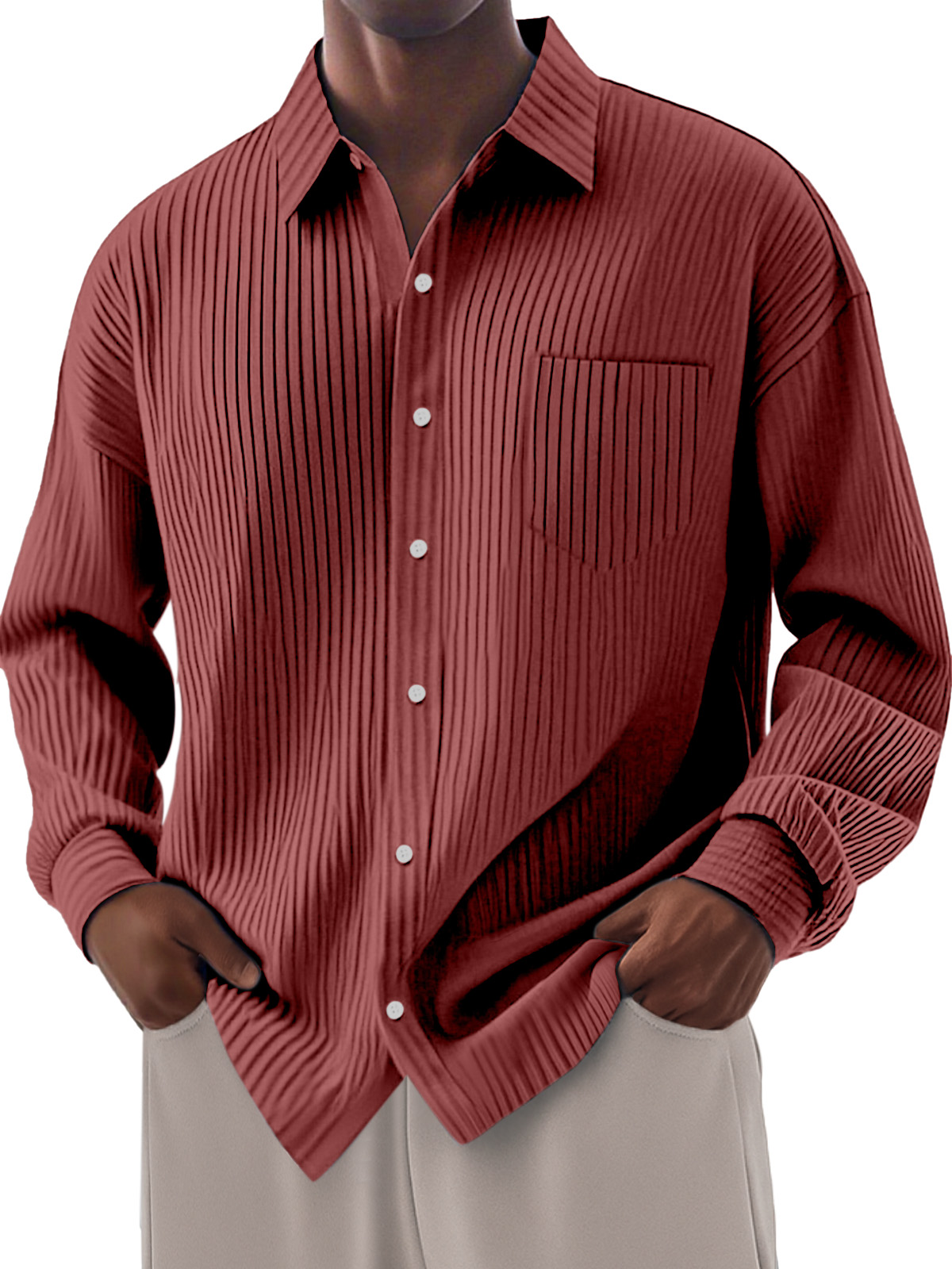 Men's Loose Everyday Breathable Solid Color Simple Long-sleeved Shirt
