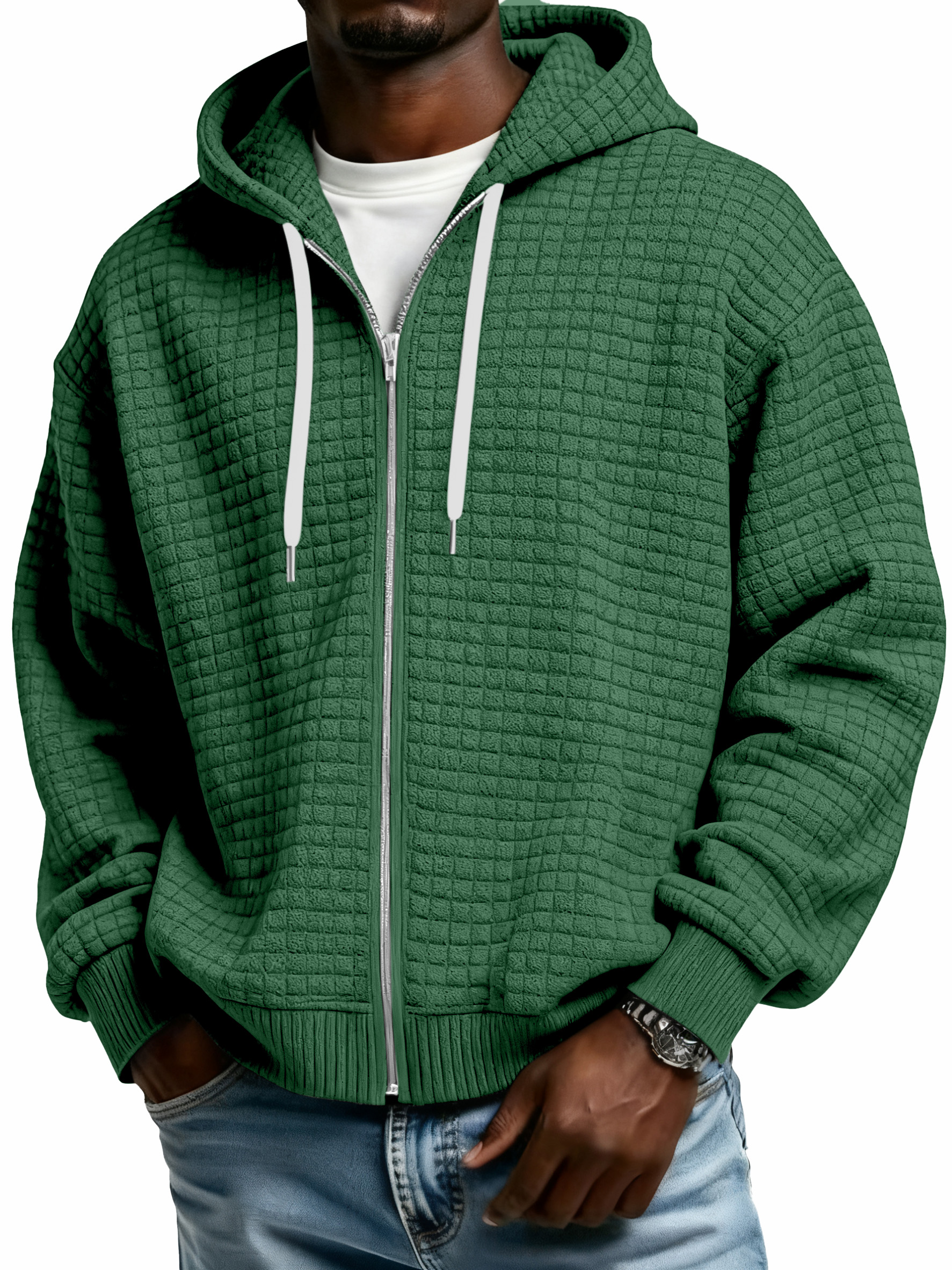 Winter Men's Corduroy Corn Zip Hooded Jacket