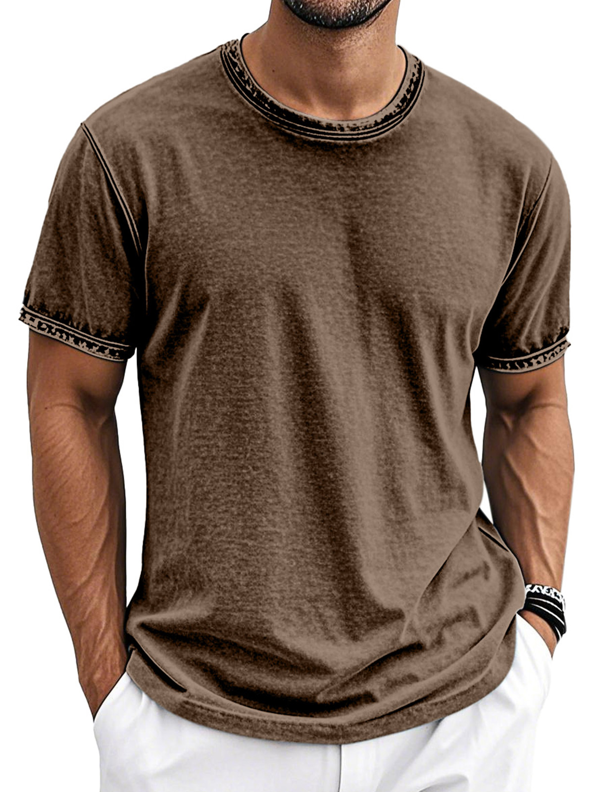 Men's Retro Cotton Washed Round Neck Short-sleeved T-shirt