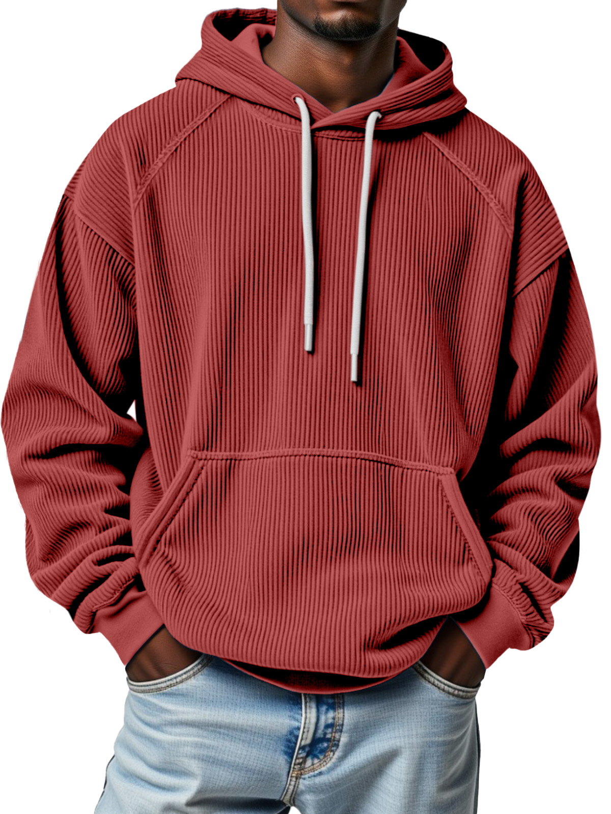 Men's Winter Pitted Raglan Sleeve Design Loose Hooded Sweatshirt
