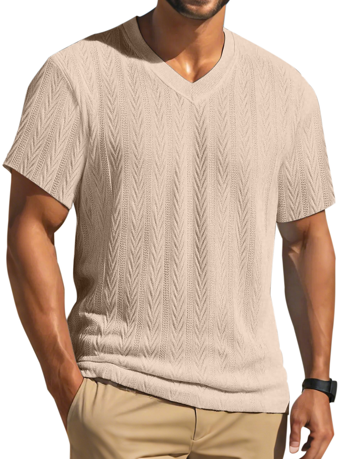 Men's Simple Solid Color Texture Short-sleeved Round Neck T-shirt