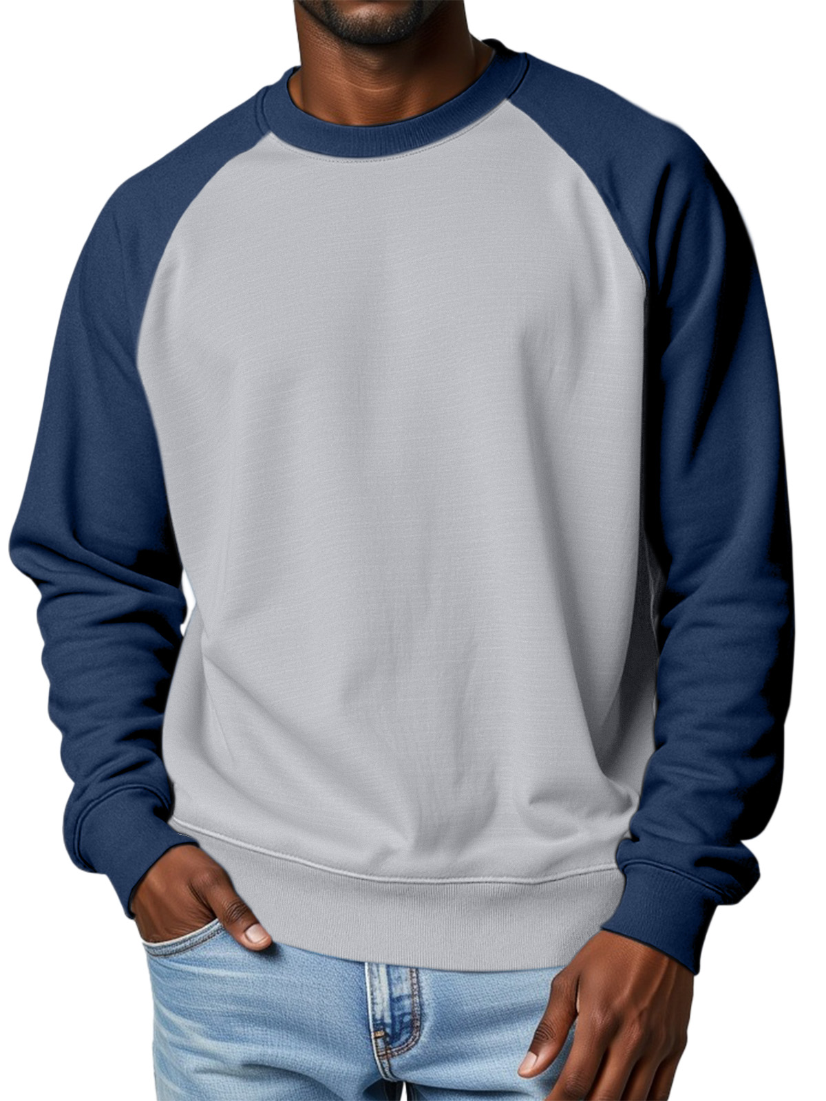 Men's 360g Cotton Solid Color Casual Raglan Round Neck Long-sleeved Sweatshirt