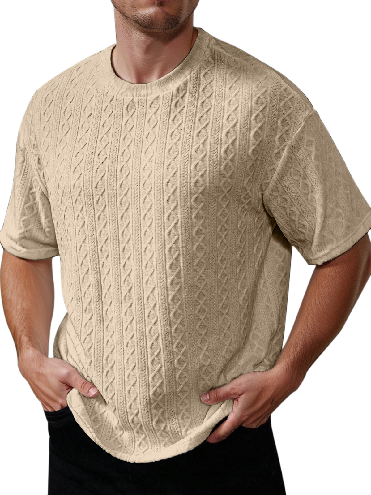 Men's Summer Solid Color Texture Round Neck Short-sleeved T-shirt