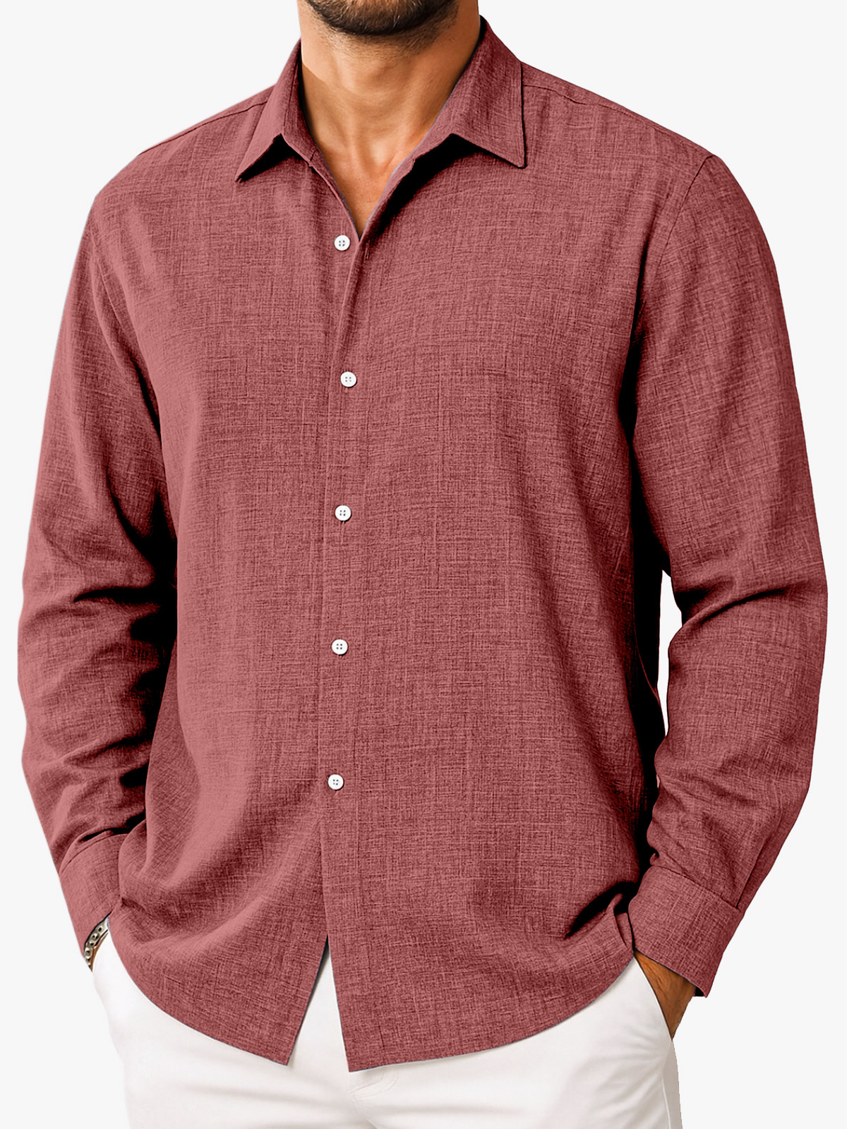 Men's Simple Casual Solid Color Comfortable Loose Lapel Long-sleeved Shirt