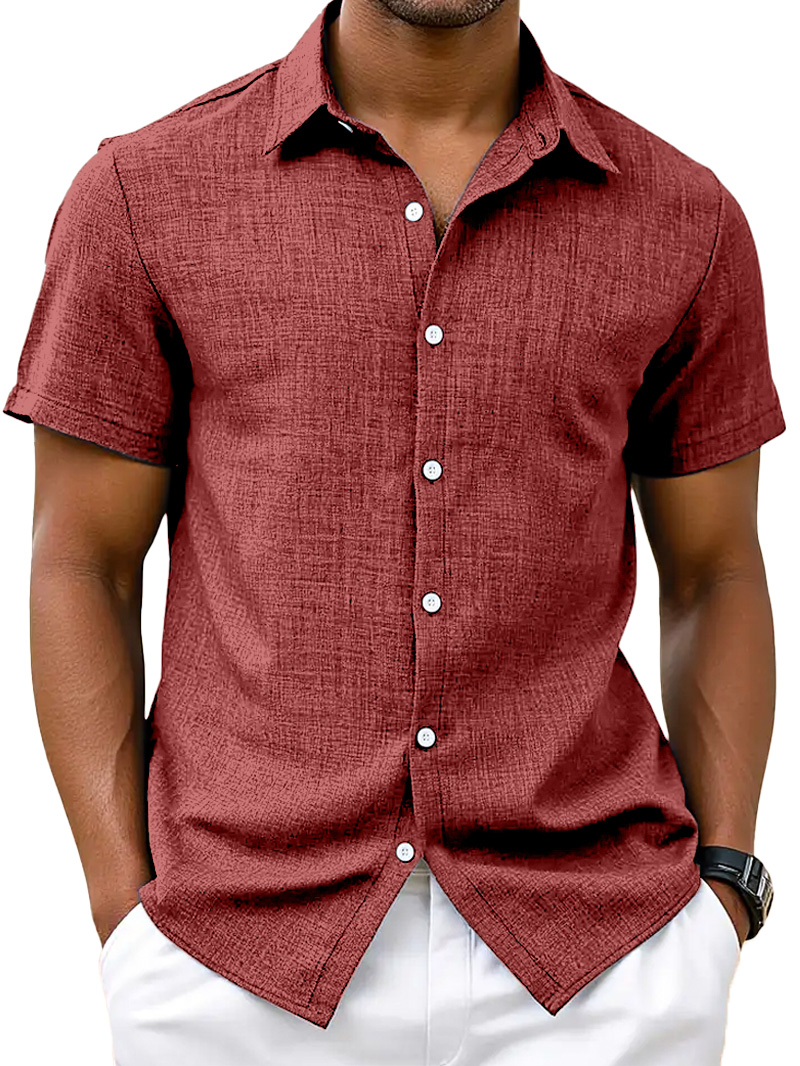 Men's Simple Hawaiian Solid Color Comfortable Loose Short-sleeved Shirt