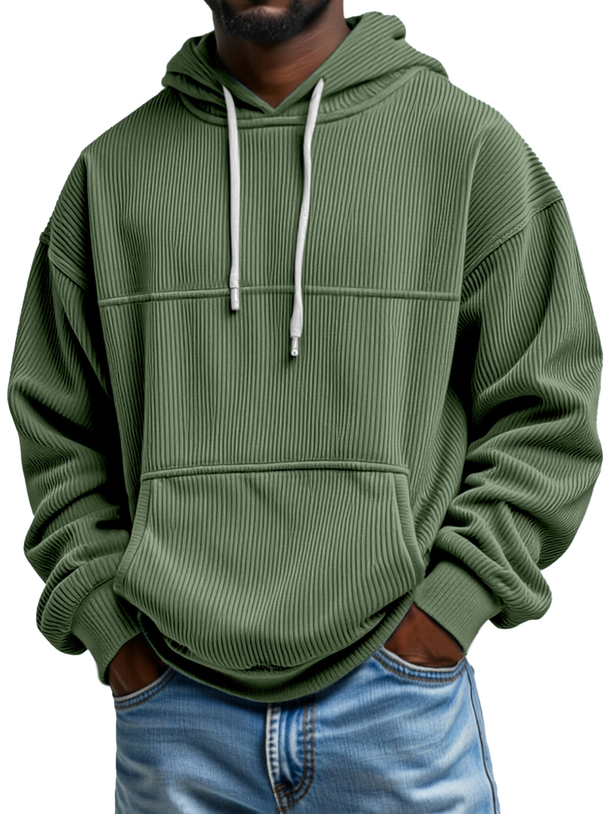 Men's Simple And Comfortable Vertical Pit Striped Loose Hooded Sweatshirt